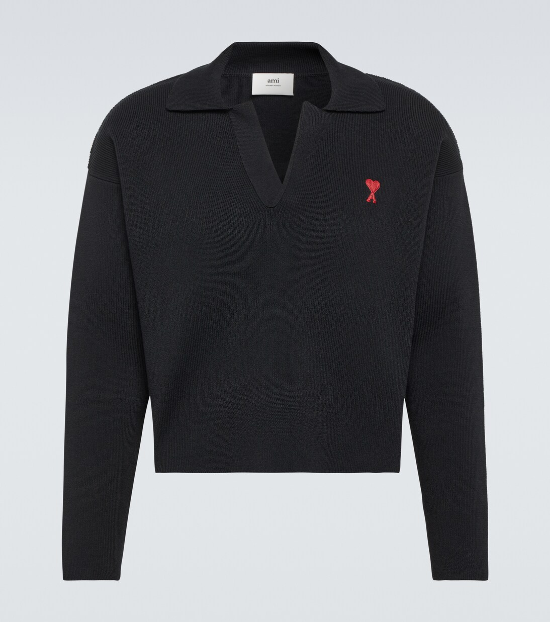 Ami De Cœur cotton-blend polo sweater in black - Ami Paris | Mytheresa