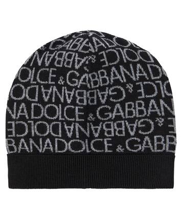 Logo intarsia virgin wool beanie in black - Dolce Gabbana Kids