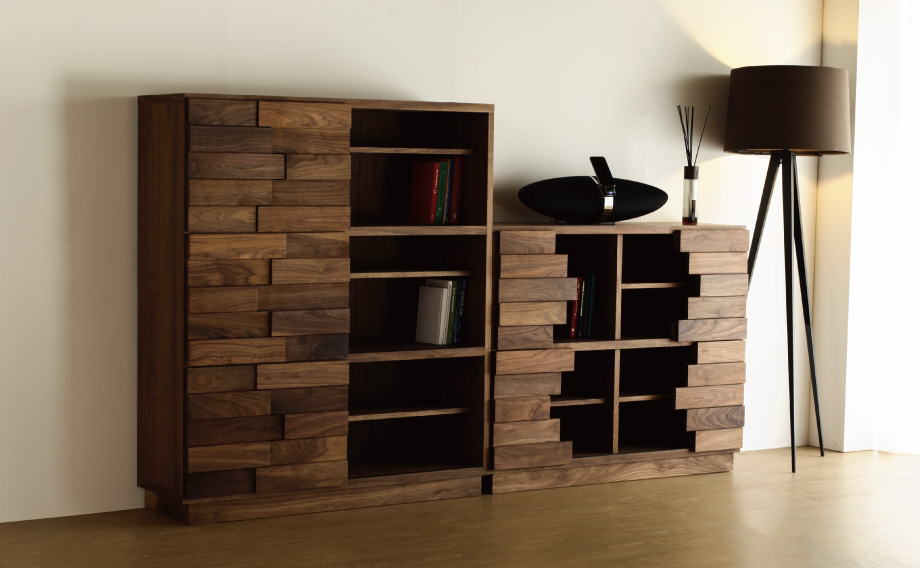 天然木で立体感ある扉のシェルフ [Crater] 3段 | Interior Shop NOLSIA