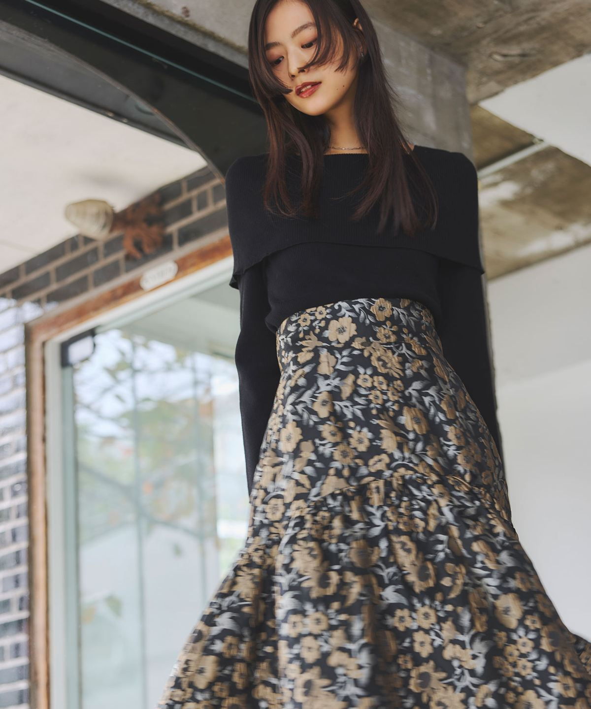 フラワージャガードスカート