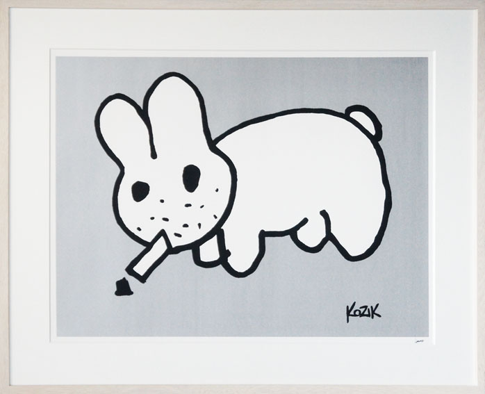 フランク・コジック版画額「Smoking Rabbit（Silver）」 / Frank Kozik