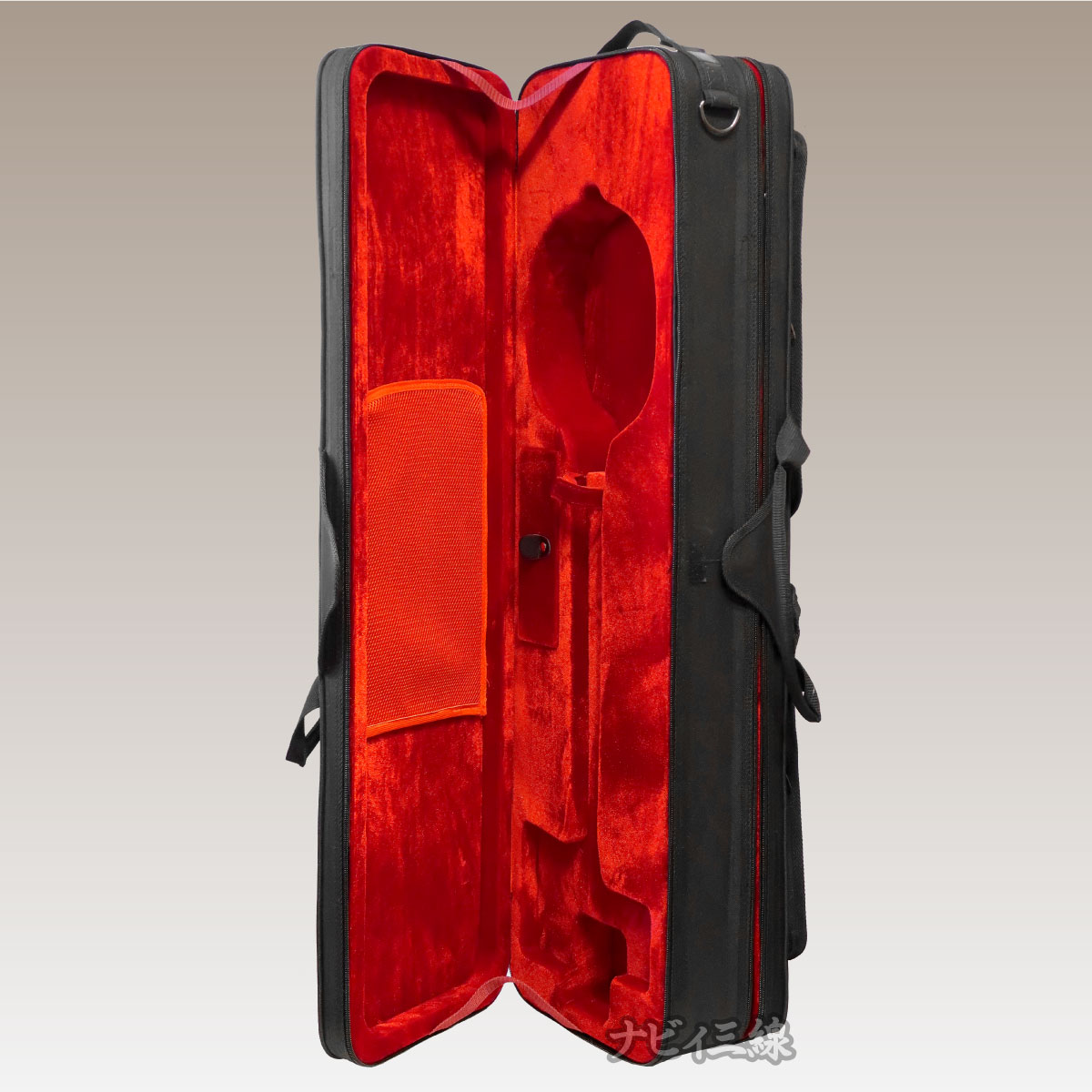 沖縄三線セミハードケース黒 中古 赤内装 収納ポケット付き (B) 沖縄
