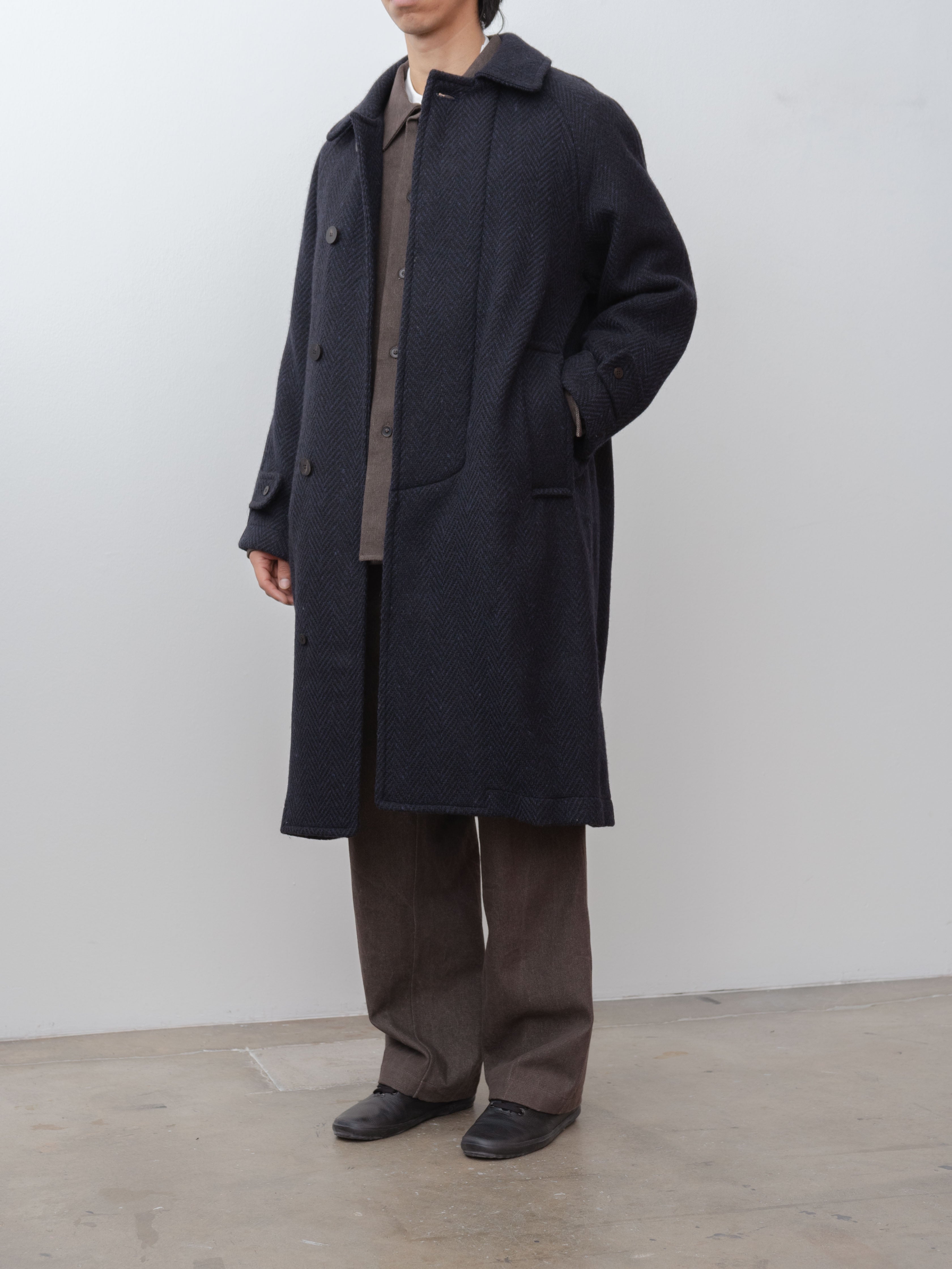 Namu Shop - Document Donegal Tweed Oversized Balmacaan Coat - Navy