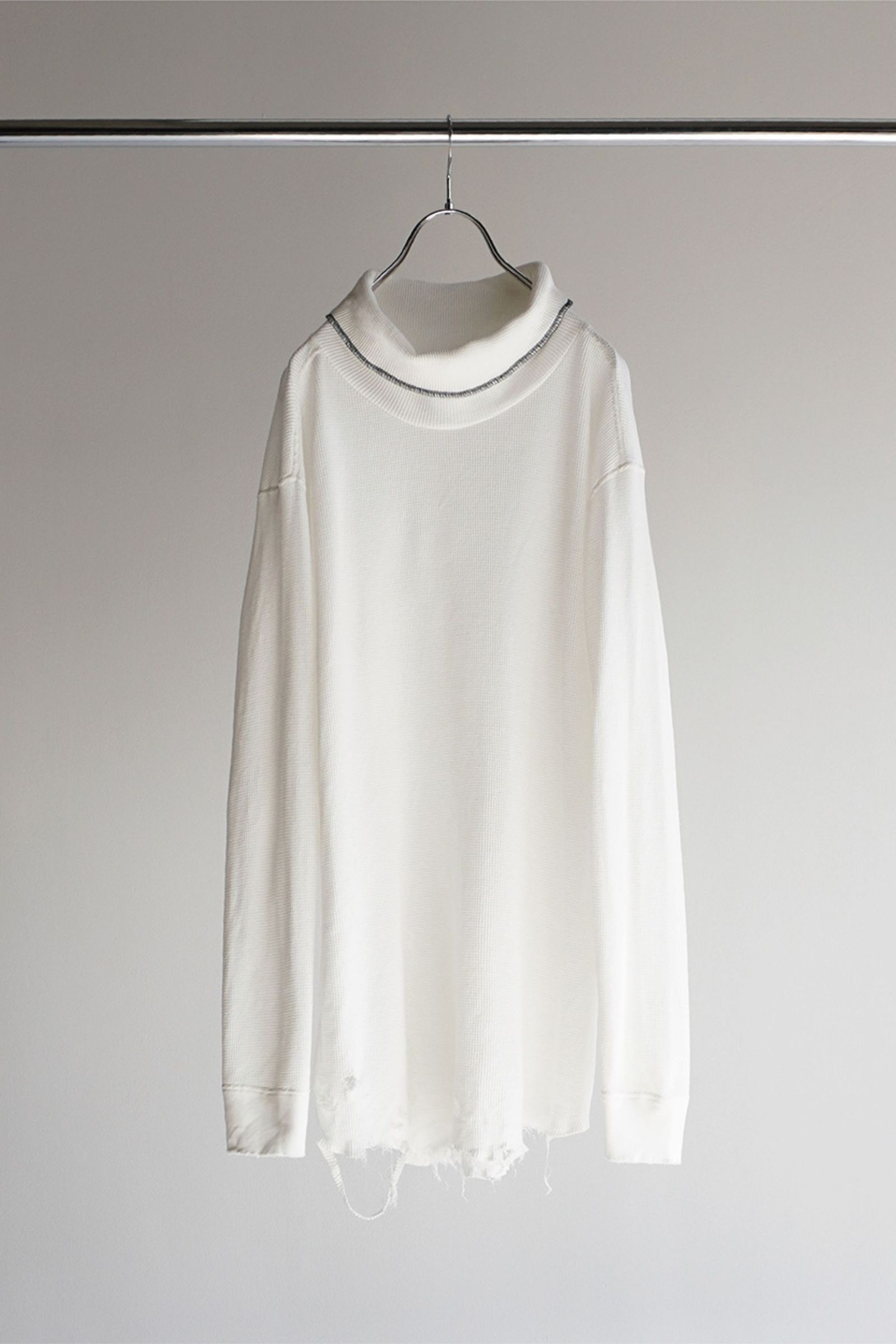 ANCELLM - DAMAGE WAFFLE CREW HI-NECK LS T-SHIRT/WHITE | NapsNote