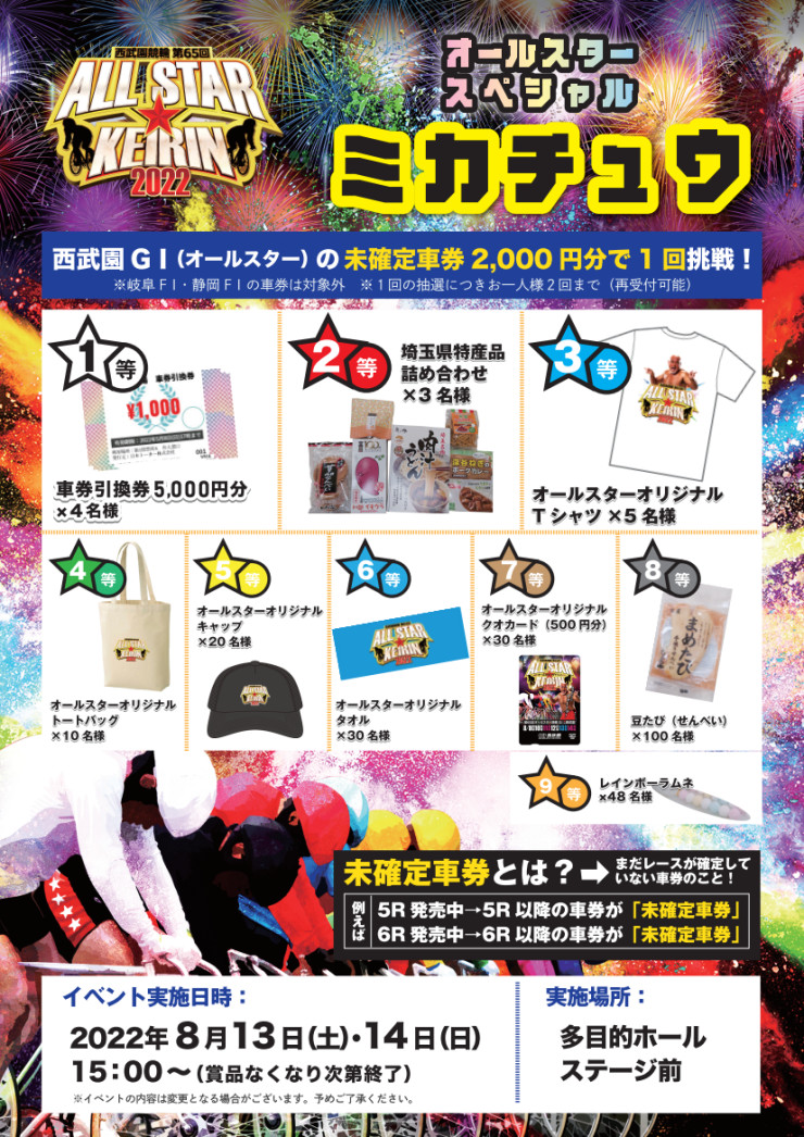 変更）オールスターGIスペシャル未確定車券抽選会イベントのお知らせ