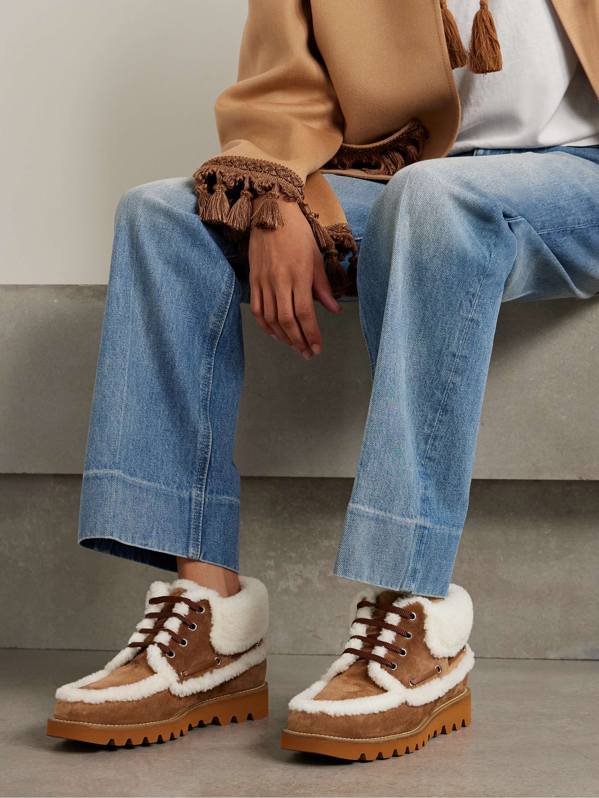 VALENTINO GARAVANI Palm Avenue shearling-trimmed suede ankle boots