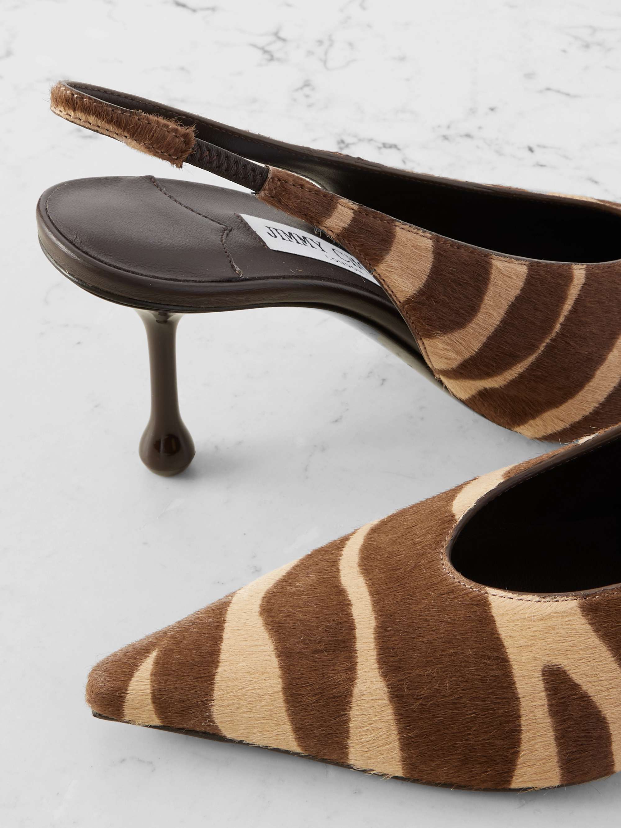 JIMMY CHOO Isa 80 zebra-print calf hair slingback sandals | NET-A
