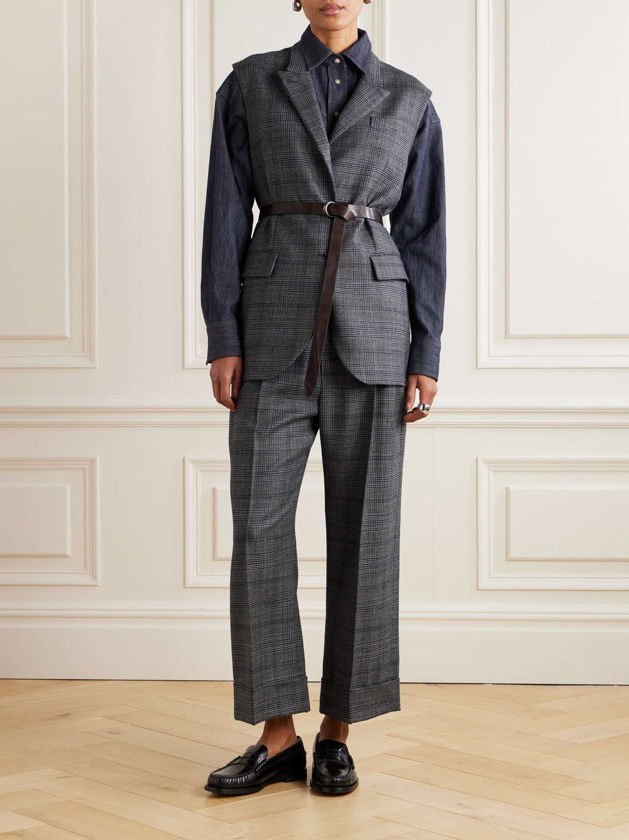 BRUNELLO CUCINELLI Cropped bead-embellished pleated Prince of