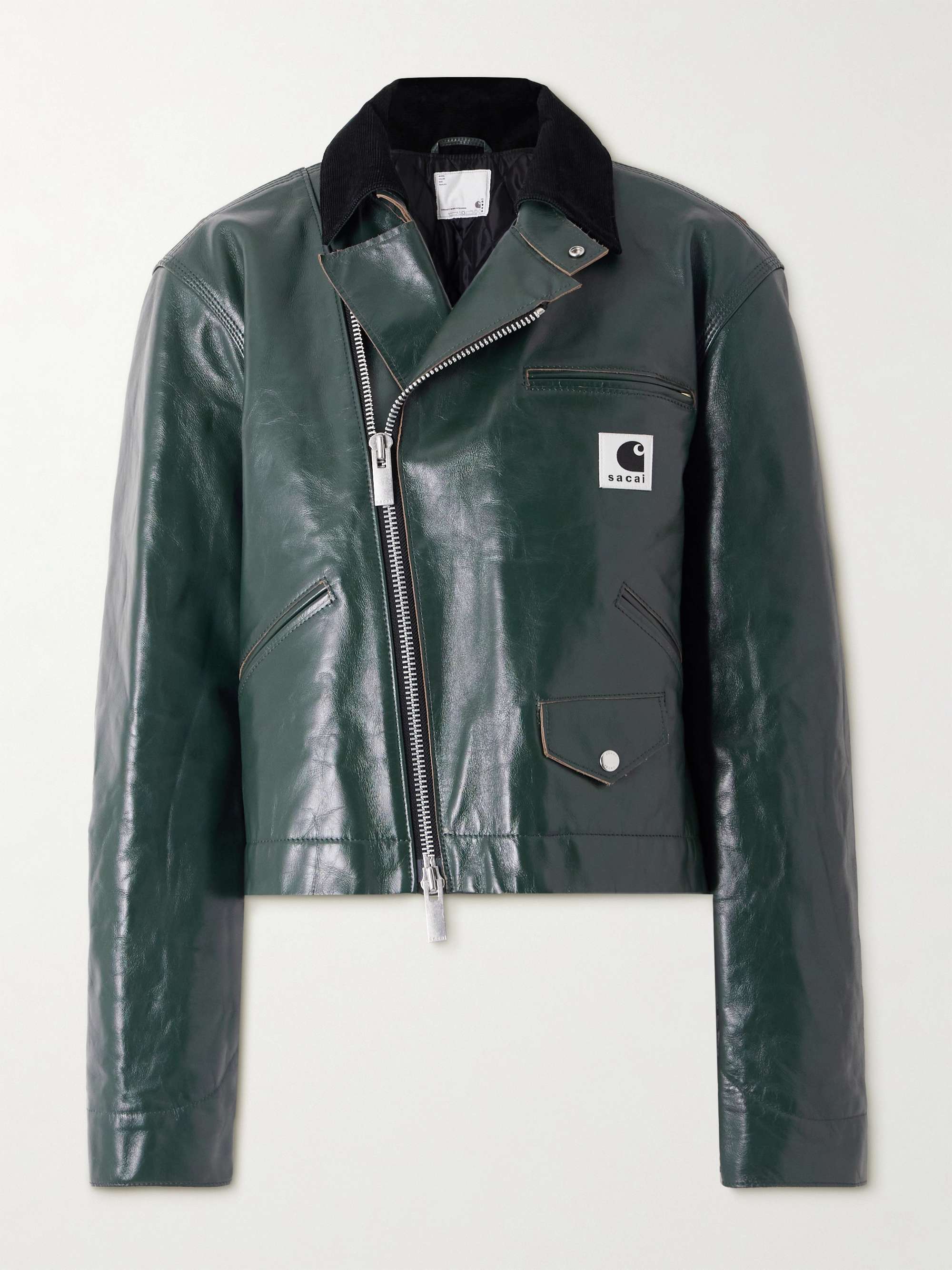 SACAI + Carhartt WIP cotton corduroy-trimmed leather biker jacket