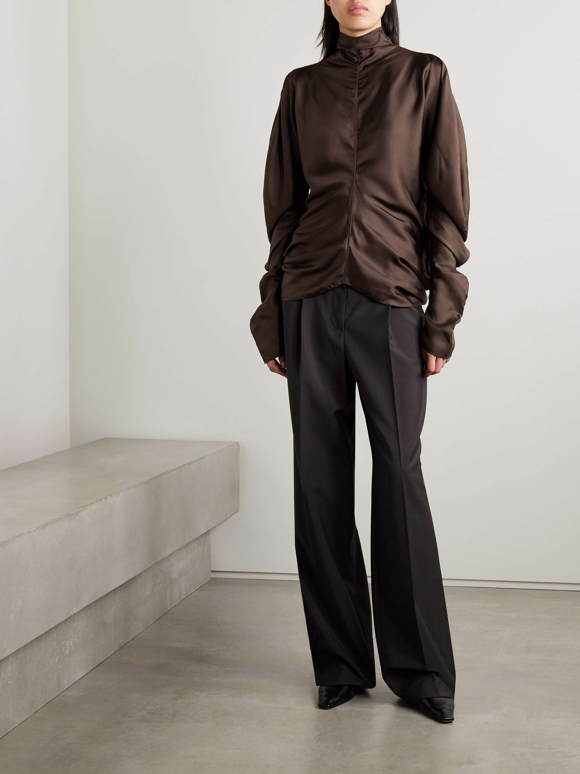 THE ROW Miles gathered silk-twill blouse | NET-A-PORTER