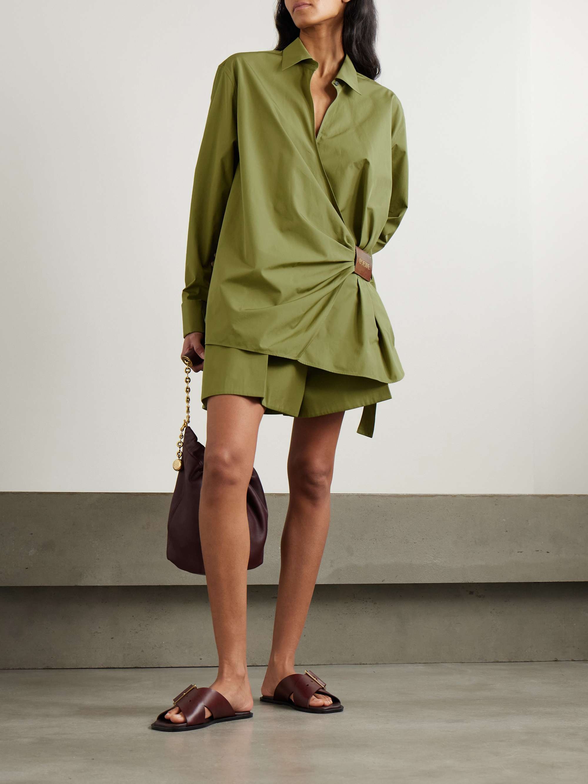 LOEWE Pleated cotton and silk-blend sateen shorts | NET-A-PORTER