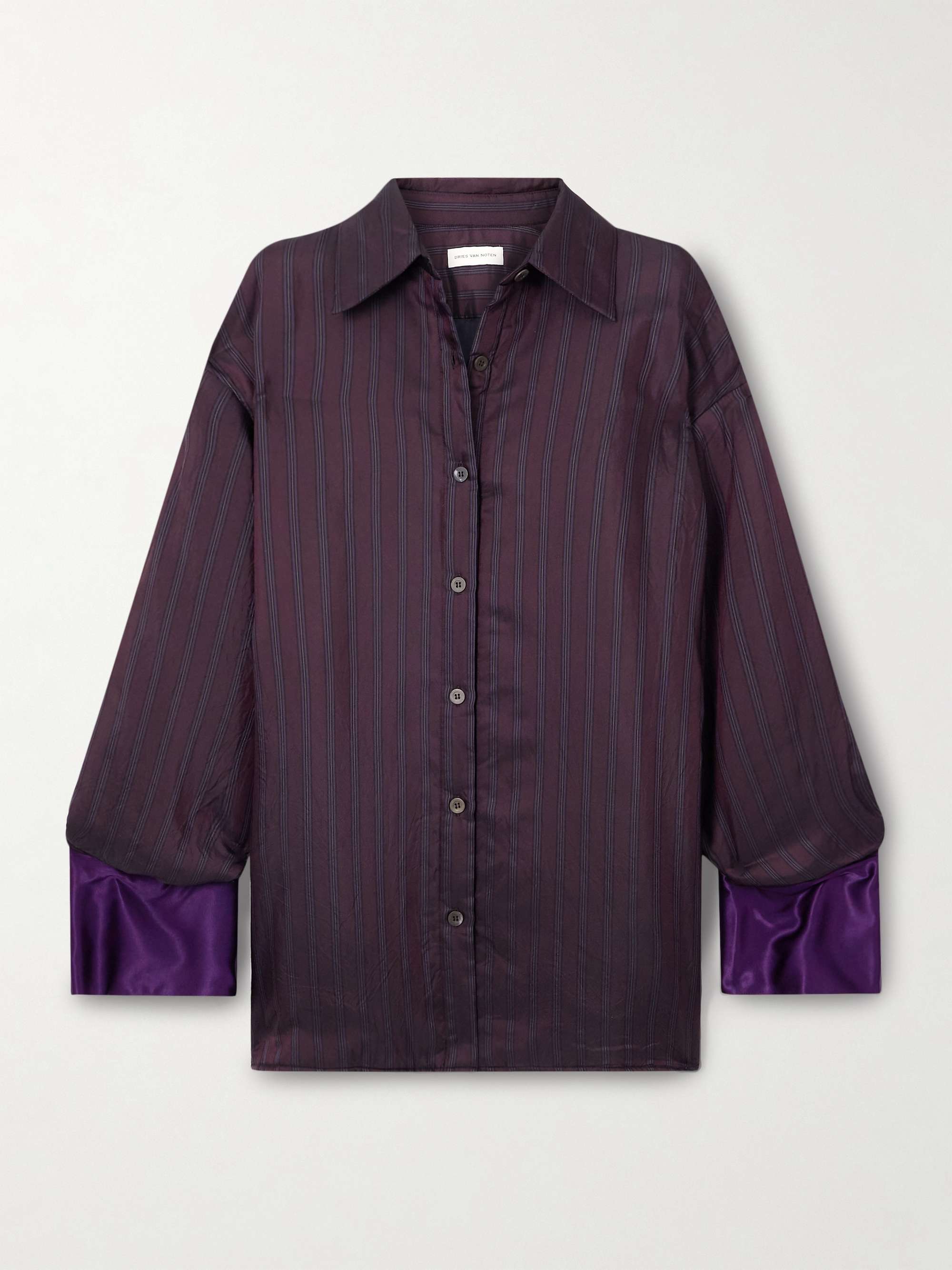 DRIES VAN NOTEN Oversized padded striped satin-twill shirt | NET-A