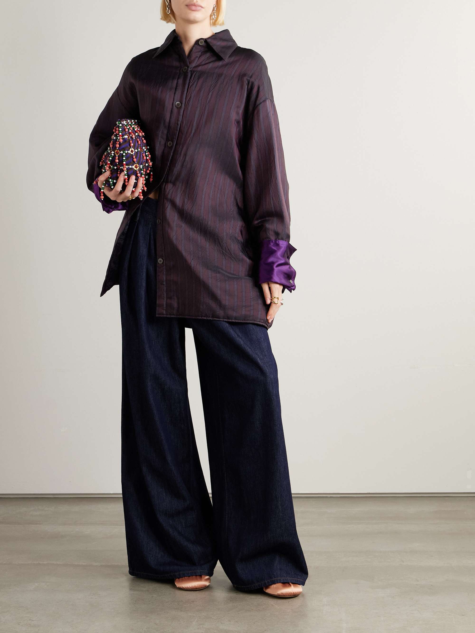 DRIES VAN NOTEN Oversized padded striped satin-twill shirt | NET-A