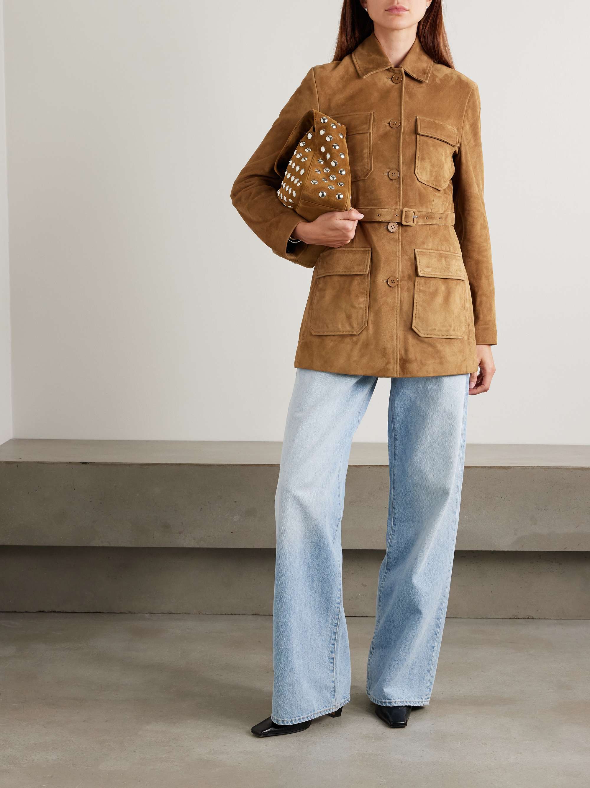 NOUR HAMMOUR Romana belted paneled suede jacket | NET-A-PORTER