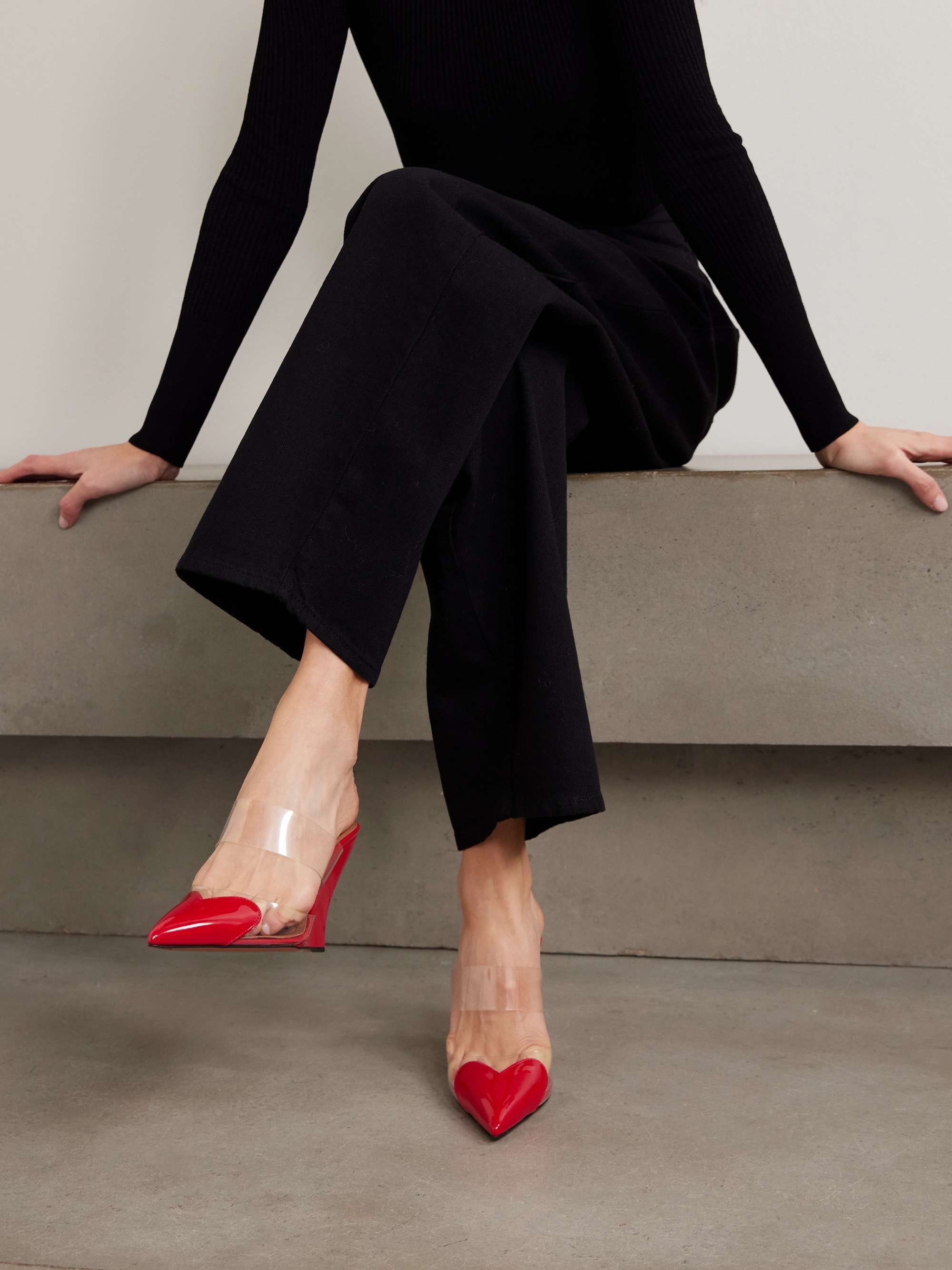 ALAÏA Le Cœur patent-leather and PVC wedge mules | NET-A-PORTER