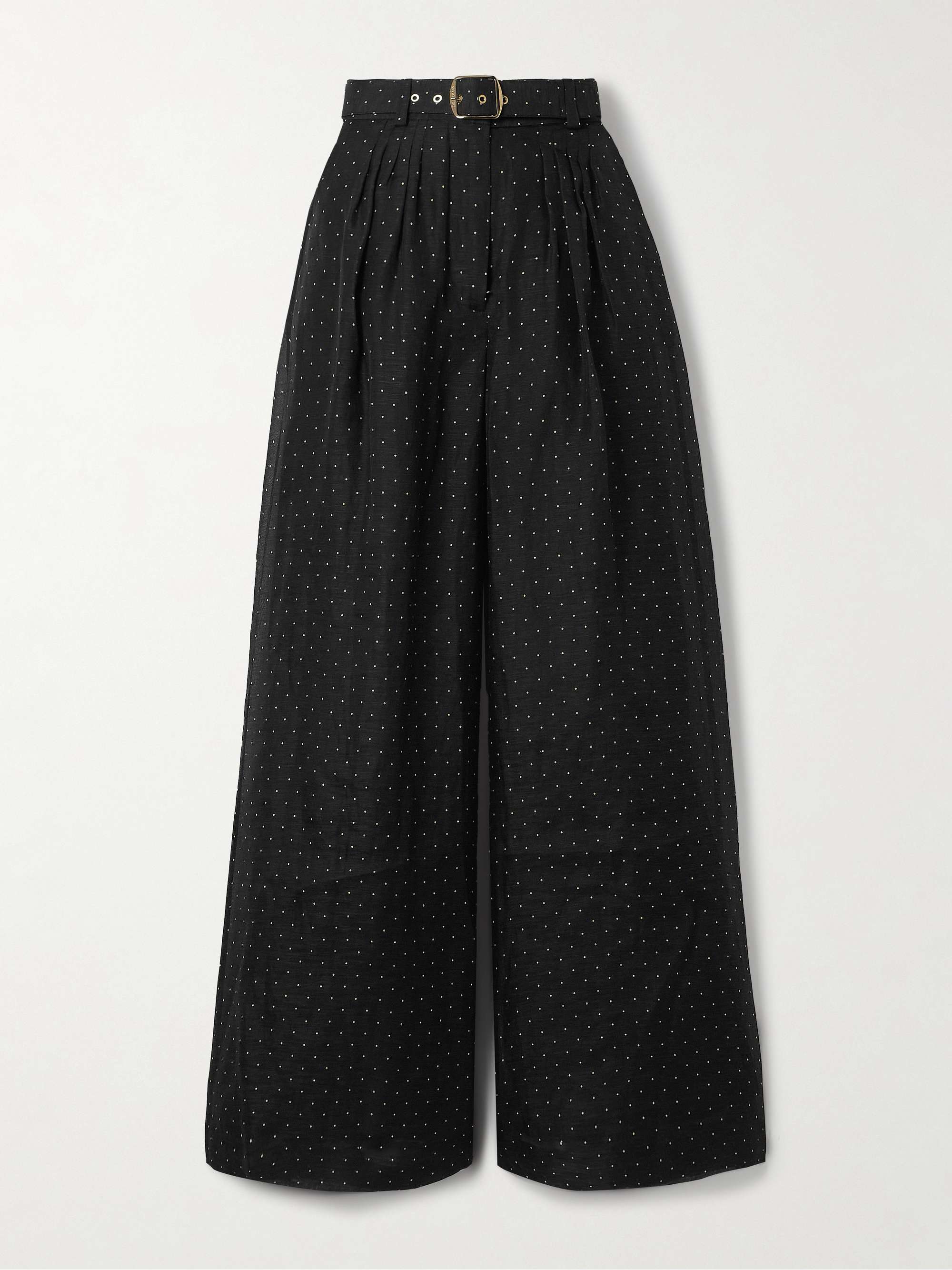ZIMMERMANN Belted pleated polka-dot linen and silk-blend organza