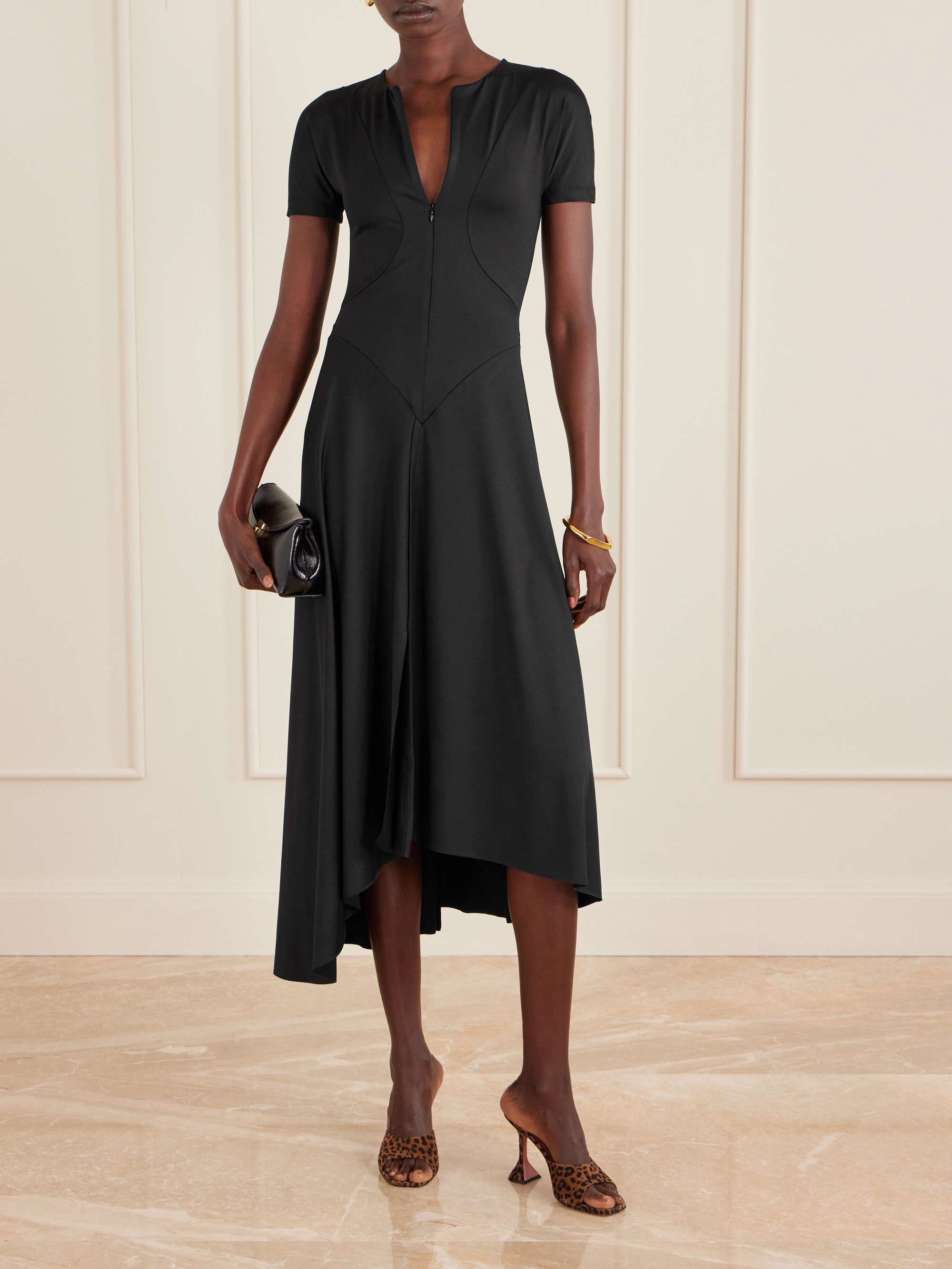 VICTORIA BECKHAM Stretch-jersey zip-up midi dress | NET-A-PORTER