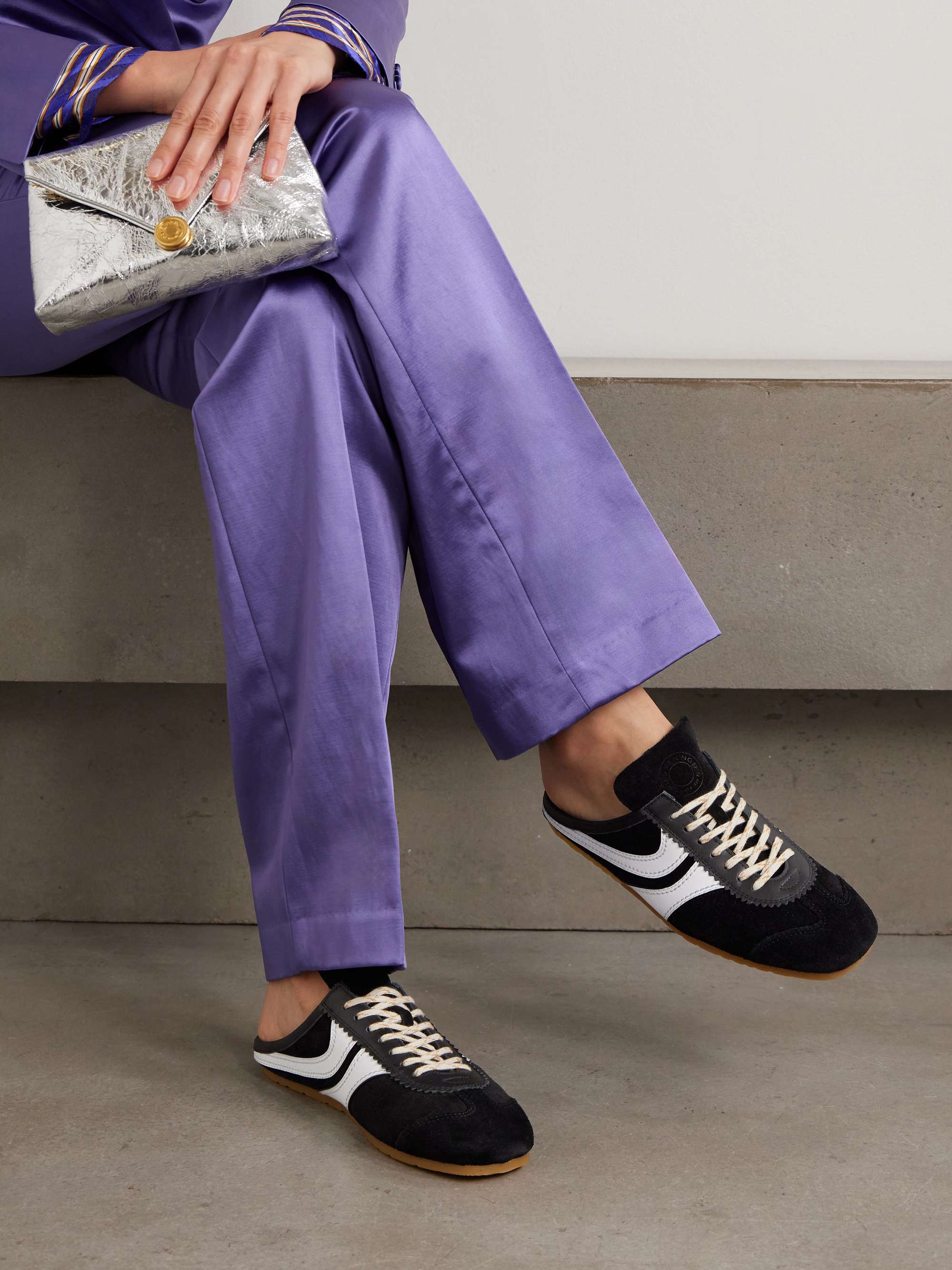 DRIES VAN NOTEN Leather-trimmed suede slip-on sneakers | NET-A-PORTER
