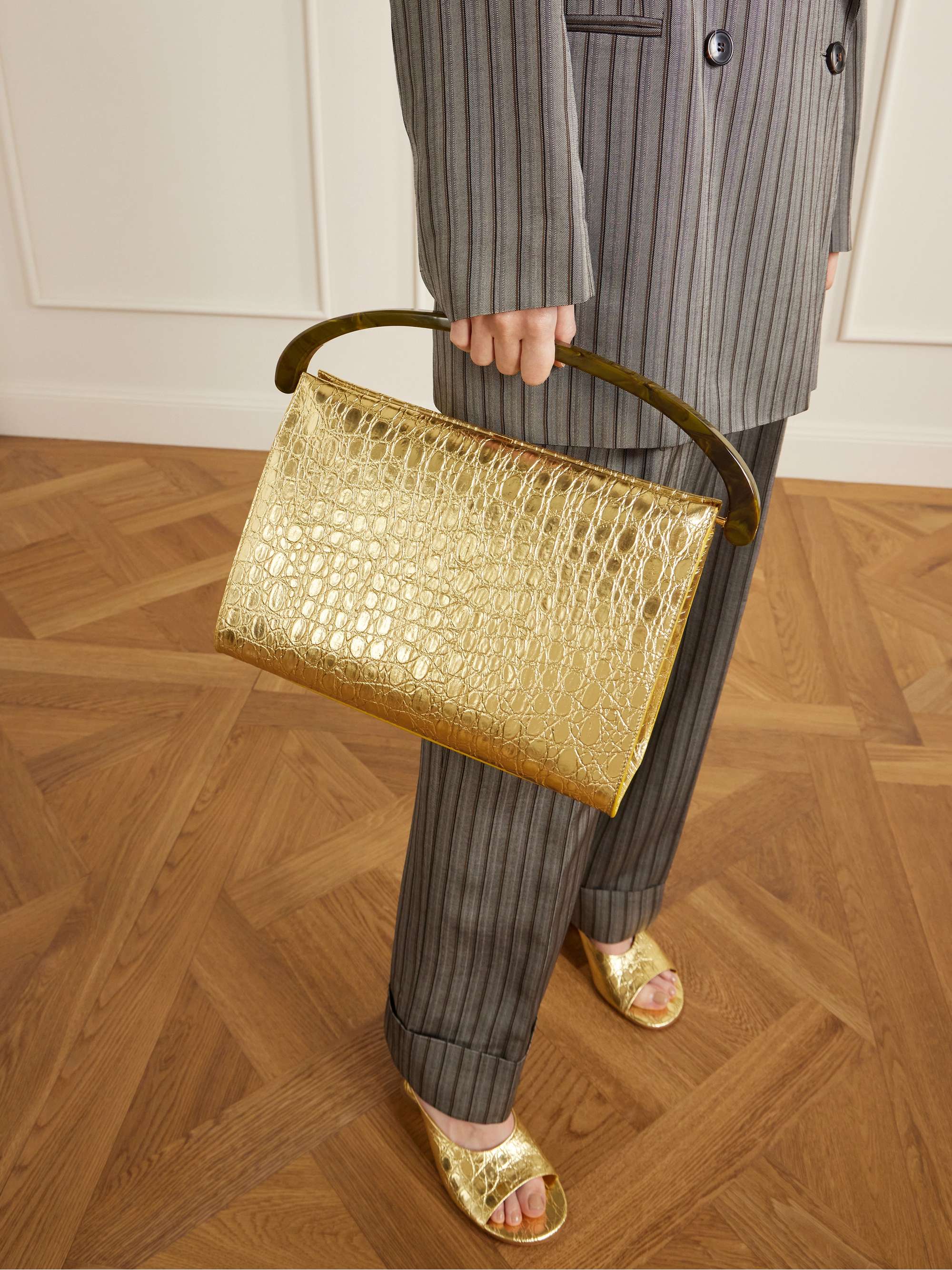 DRIES VAN NOTEN Metallic croc-effect leather shoulder bag | NET-A
