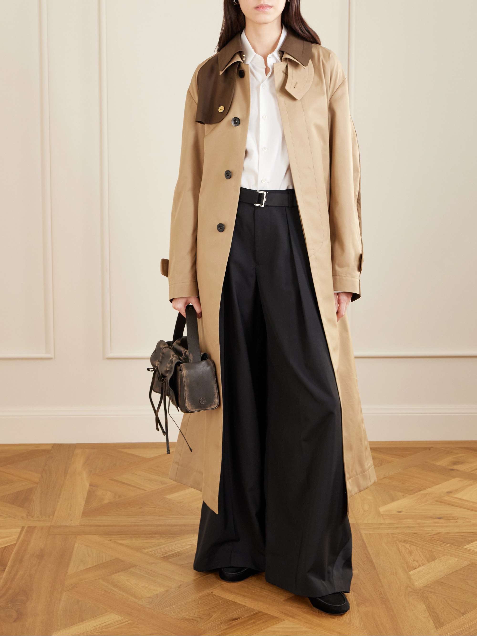 SACAI Belted two-tone cotton-blend gabardine trench coat | NET-A
