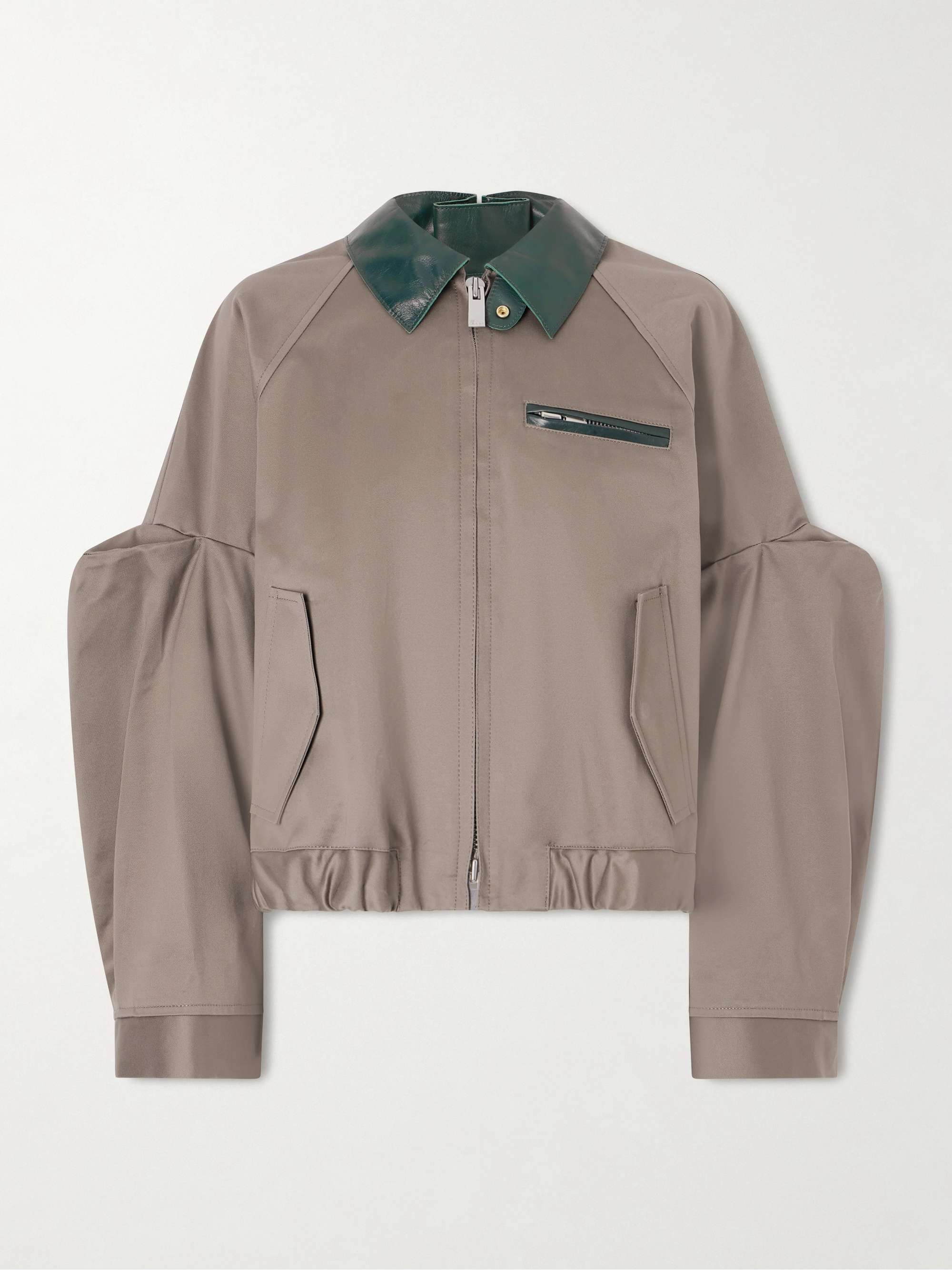 SACAI Pleated leather-trimmed cotton-twill jacket | NET-A-PORTER