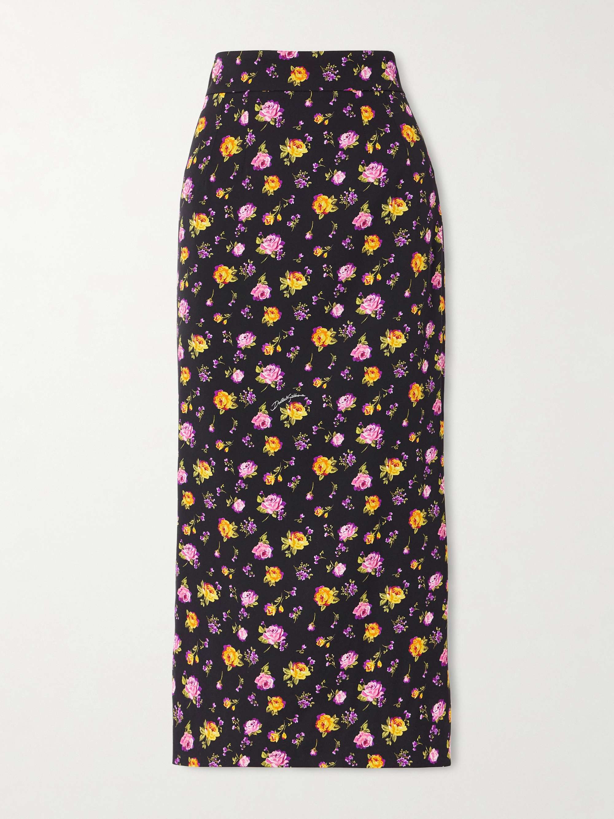 DOLCE&GABBANA Pleated floral-print silk-blend charmeuse midi skirt