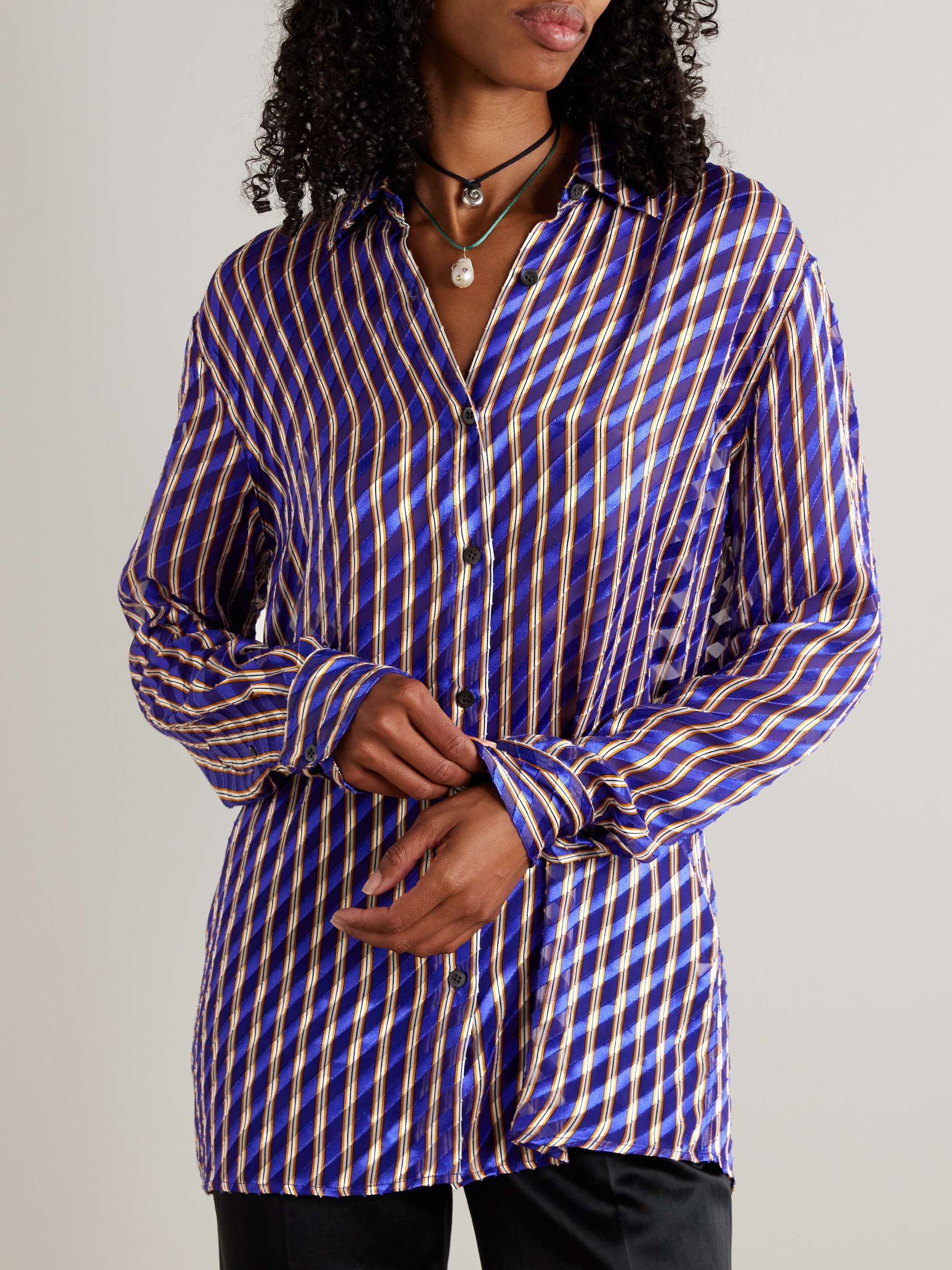 DRIES VAN NOTEN Striped devoré-satin shirt | NET-A-PORTER