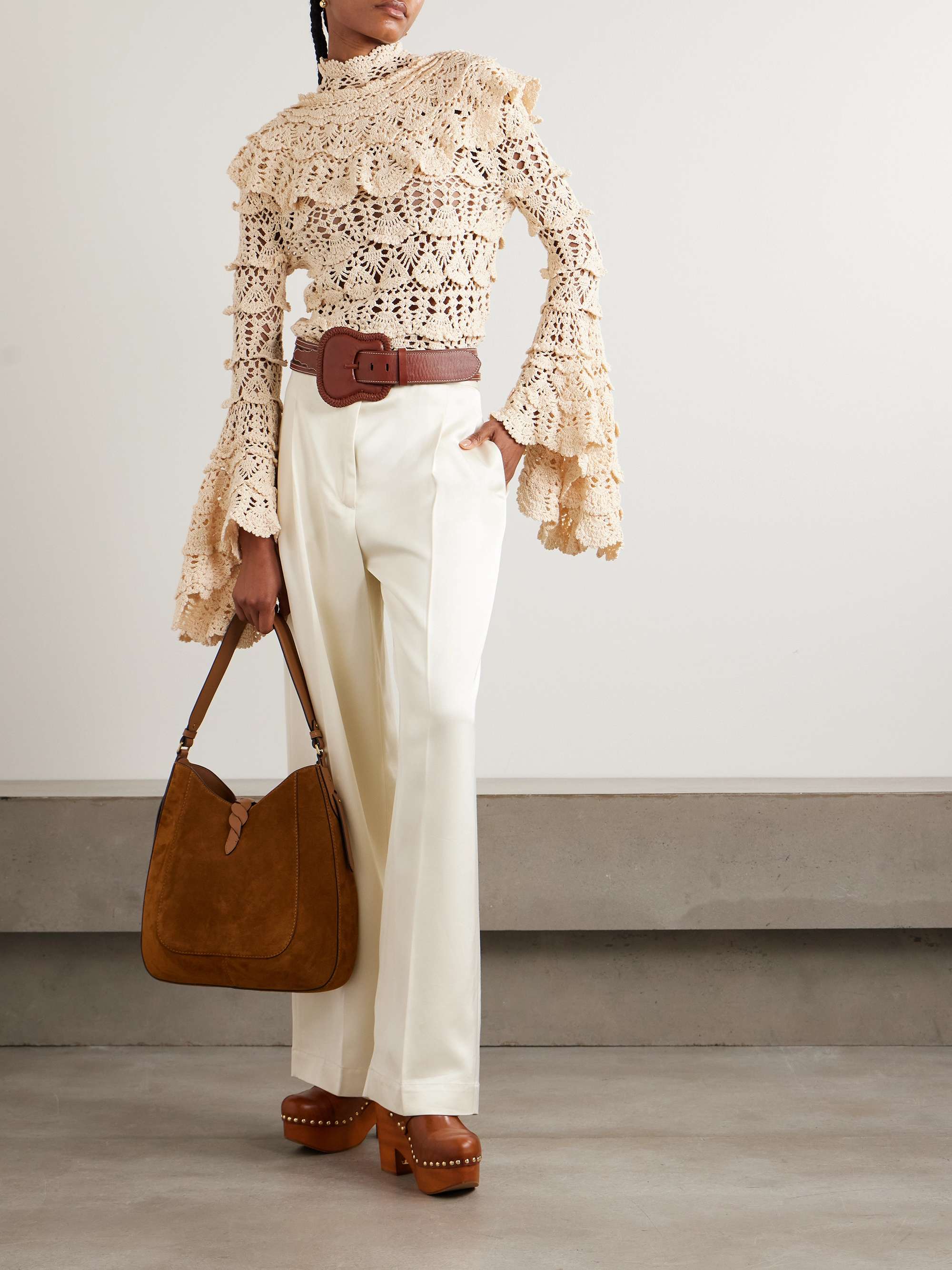 ZIMMERMANN Hypnotic tiered crocheted cotton turtleneck top | NET-A