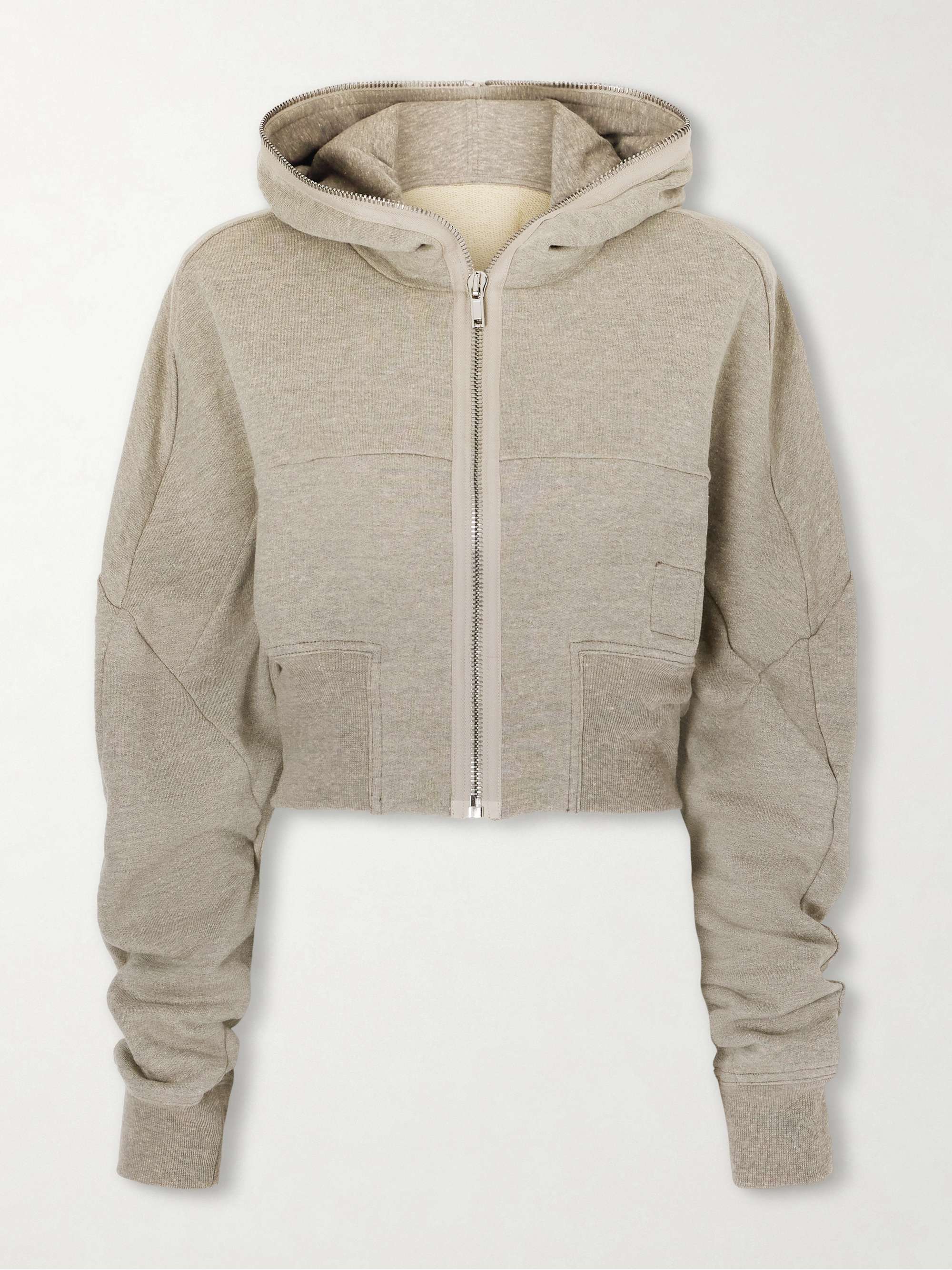 RICK OWENS Cropped paneled organic cotton-blend jersey hoodie