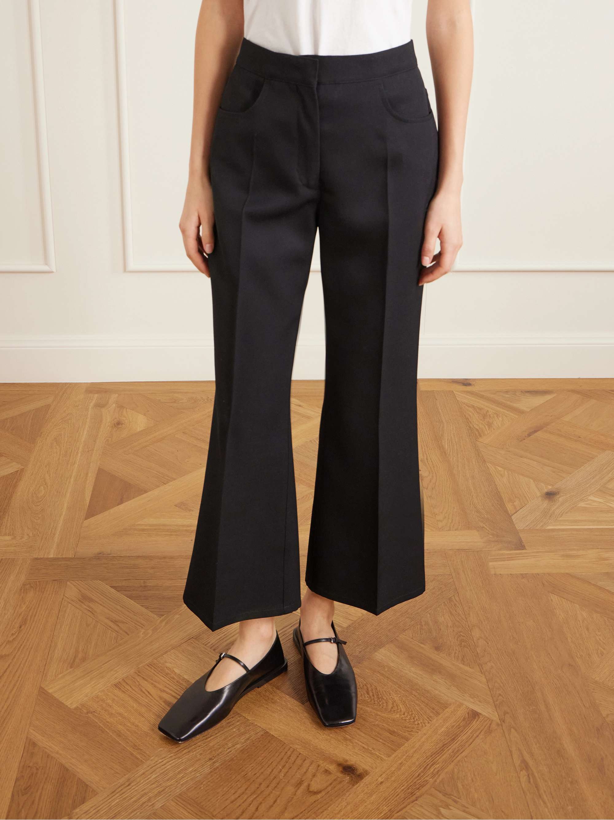 JIL SANDER Cropped wool-twill flared pants | NET-A-PORTER