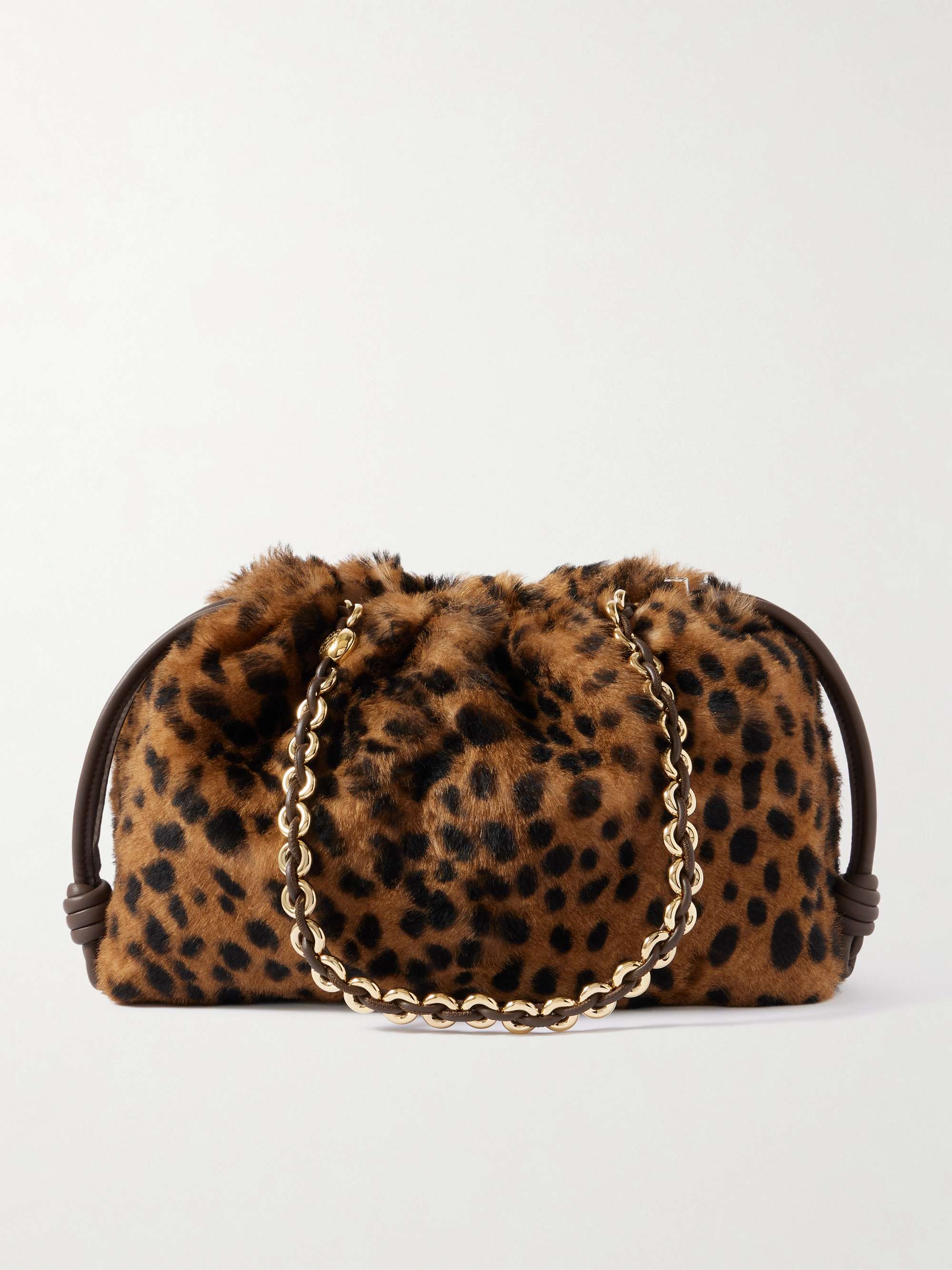 LOEWE Flamenco medium leather-trimmed leopard-print shearling
