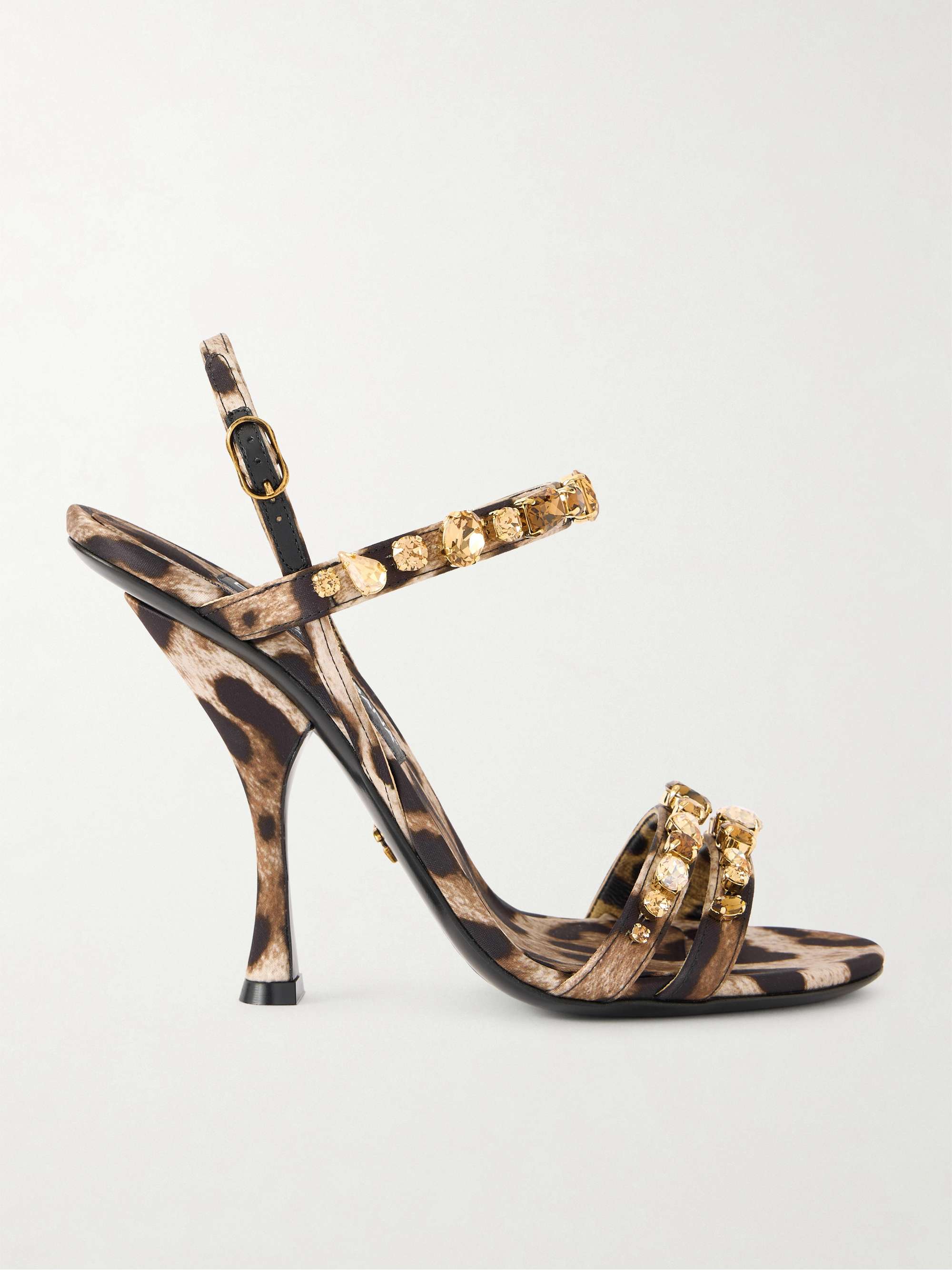 DOLCE&GABBANA Crystal-embellished leopard-print satin sandals