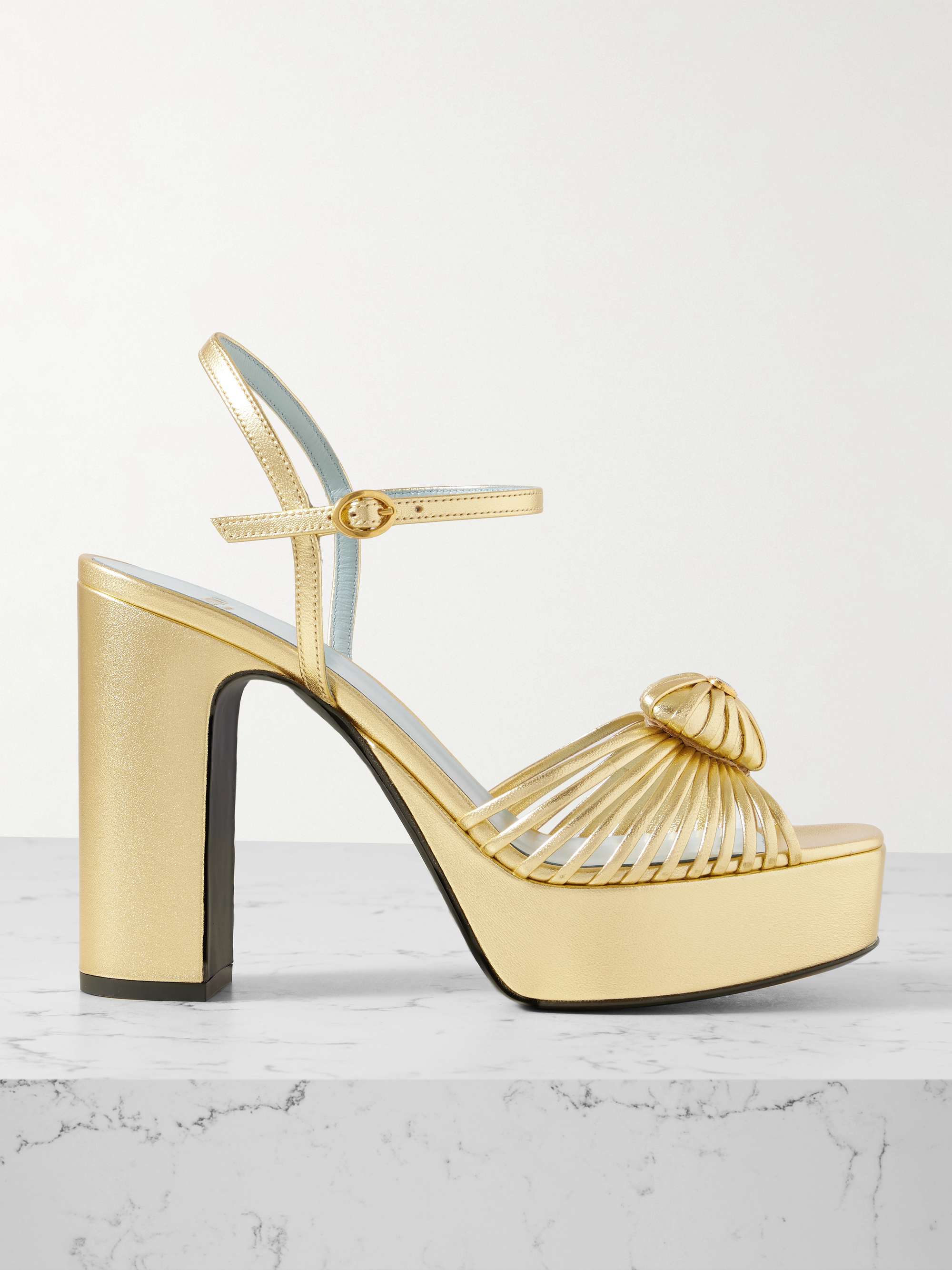 VALENTINO GARAVANI Embellished metallic leather platform sandals