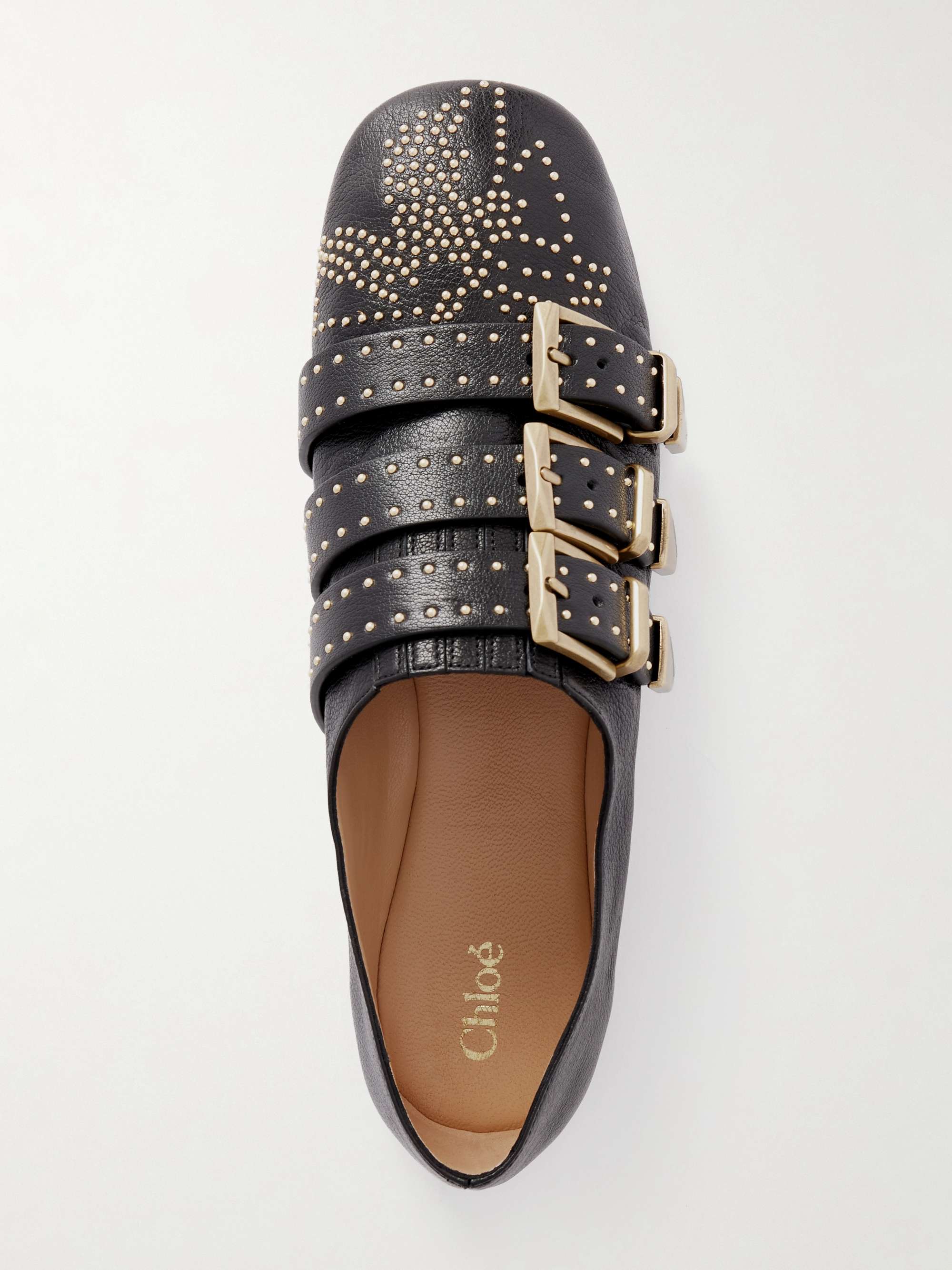 CHLOÉ Susan studded buckled leather flats | NET-A-PORTER