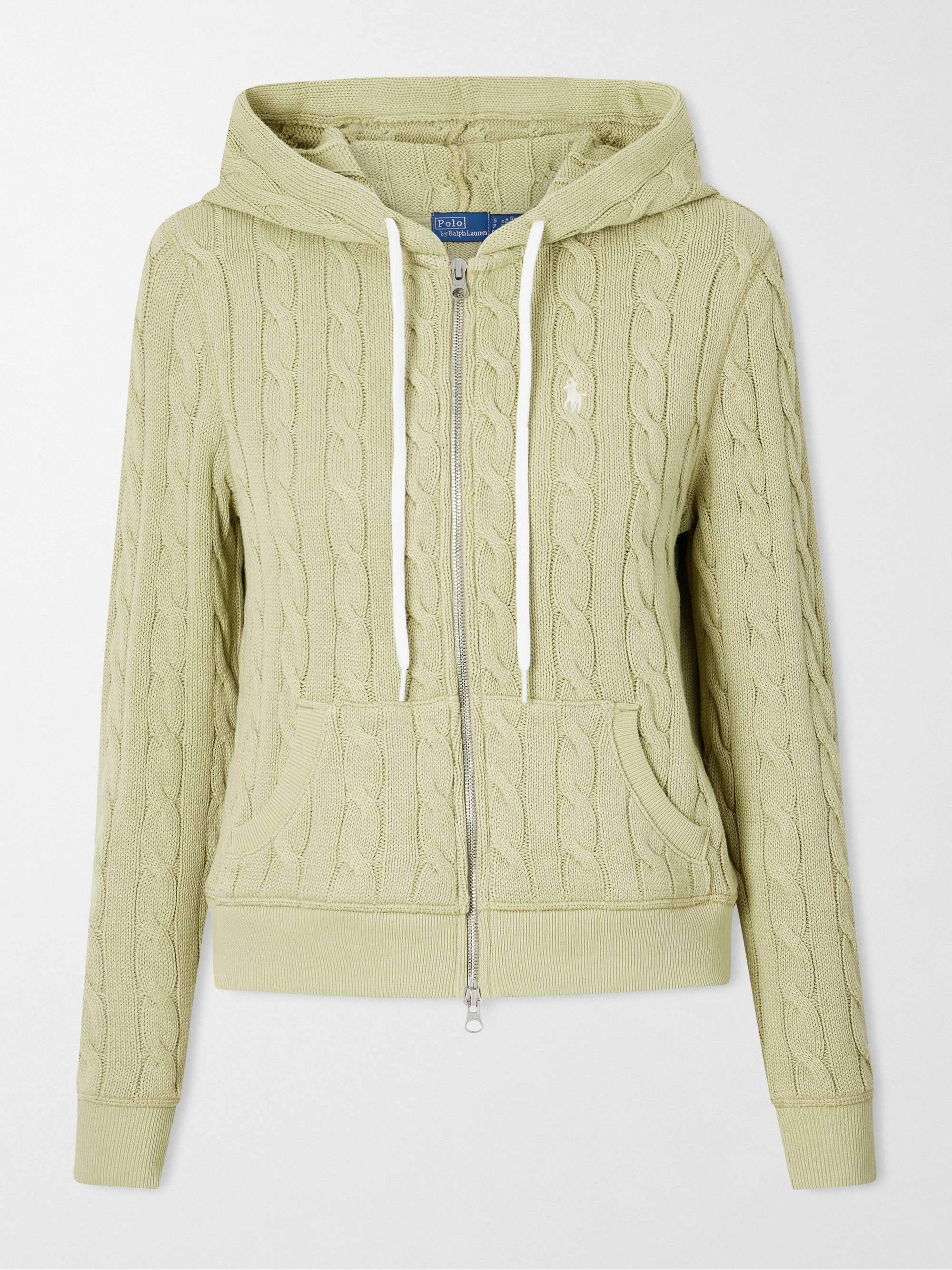 POLO RALPH LAUREN Embroidered cable-knit cotton zip-up hoodie
