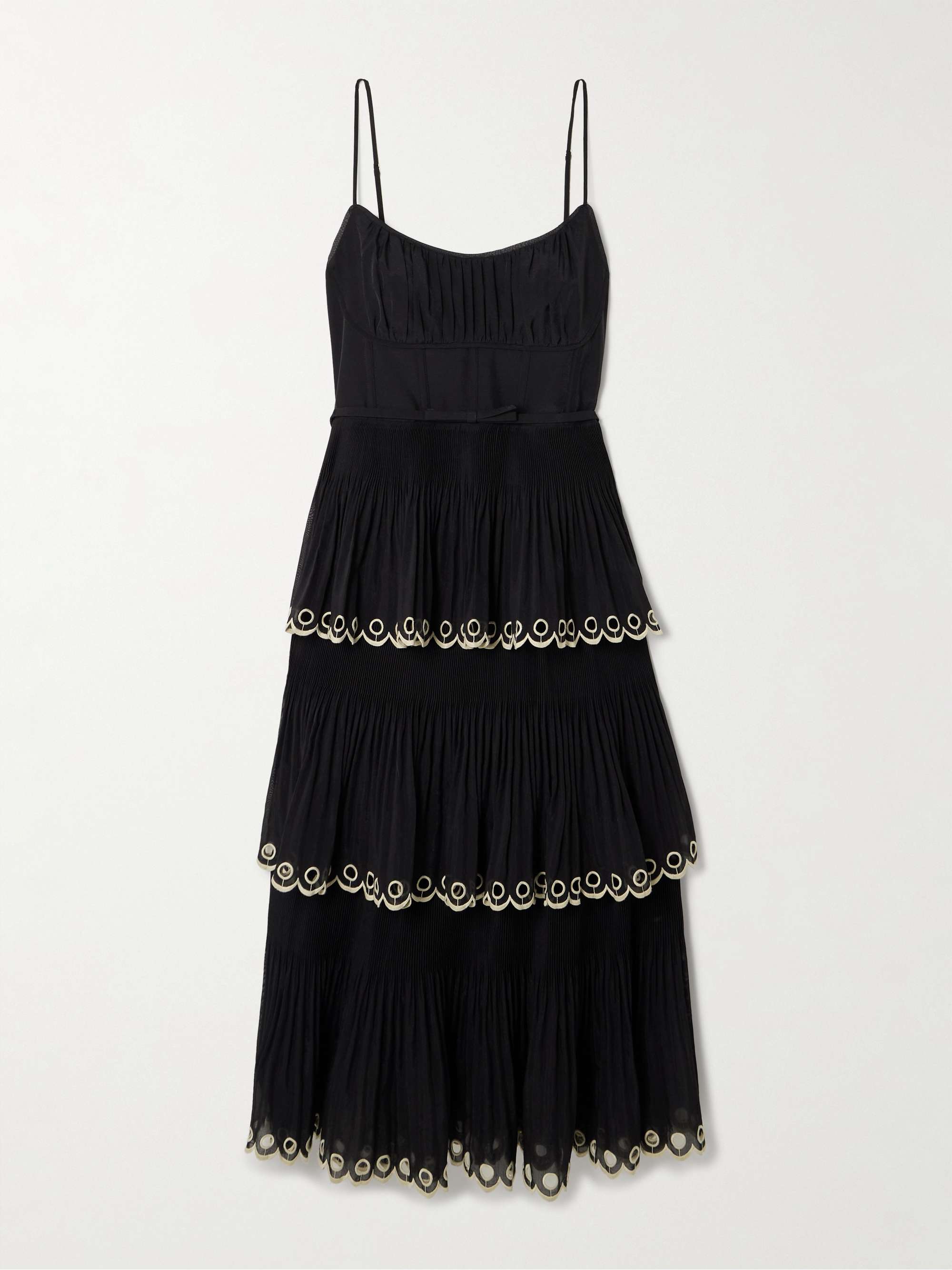 ZIMMERMANN Tiered embroidered georgette midi dress | NET-A-PORTER