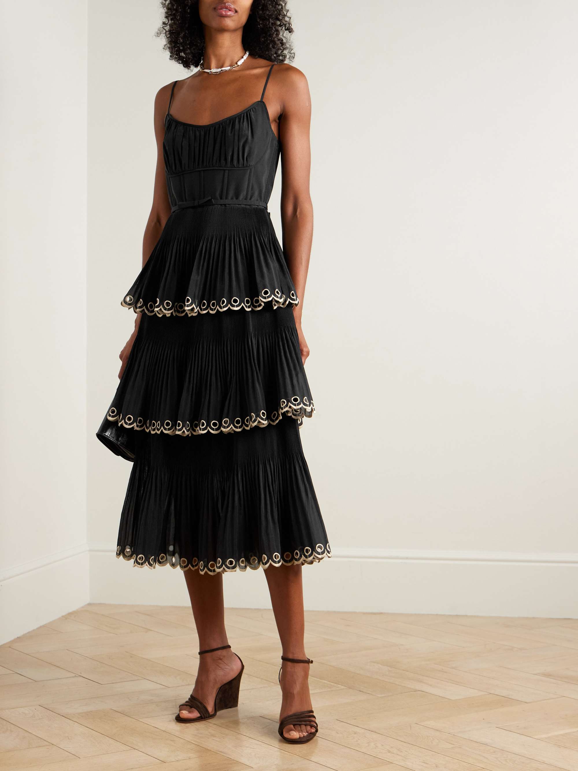 ZIMMERMANN Tiered embroidered georgette midi dress | NET-A-PORTER