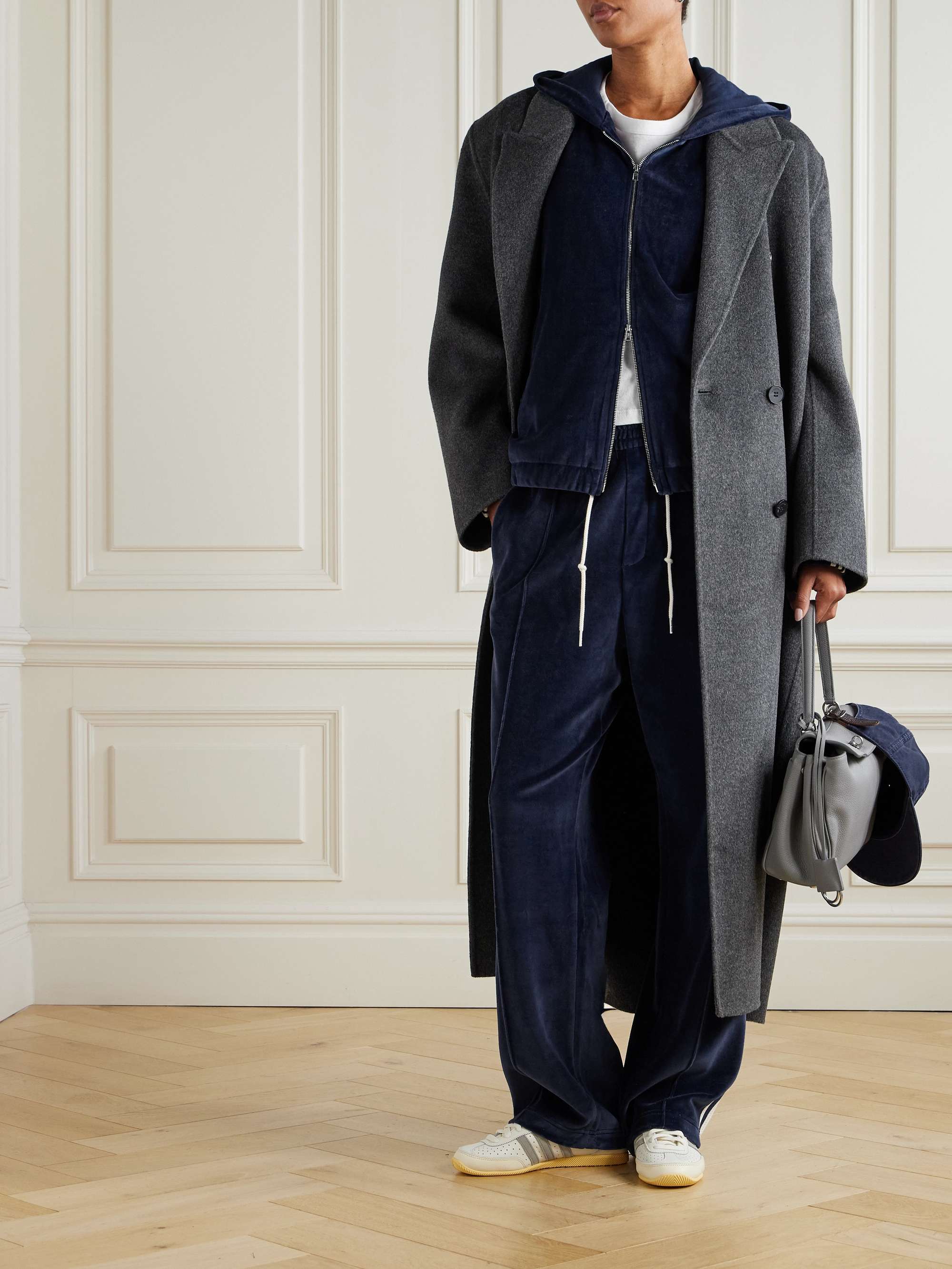 ADIDAS ORIGINALS + Wales Bonner hooded striped cotton-blend velour