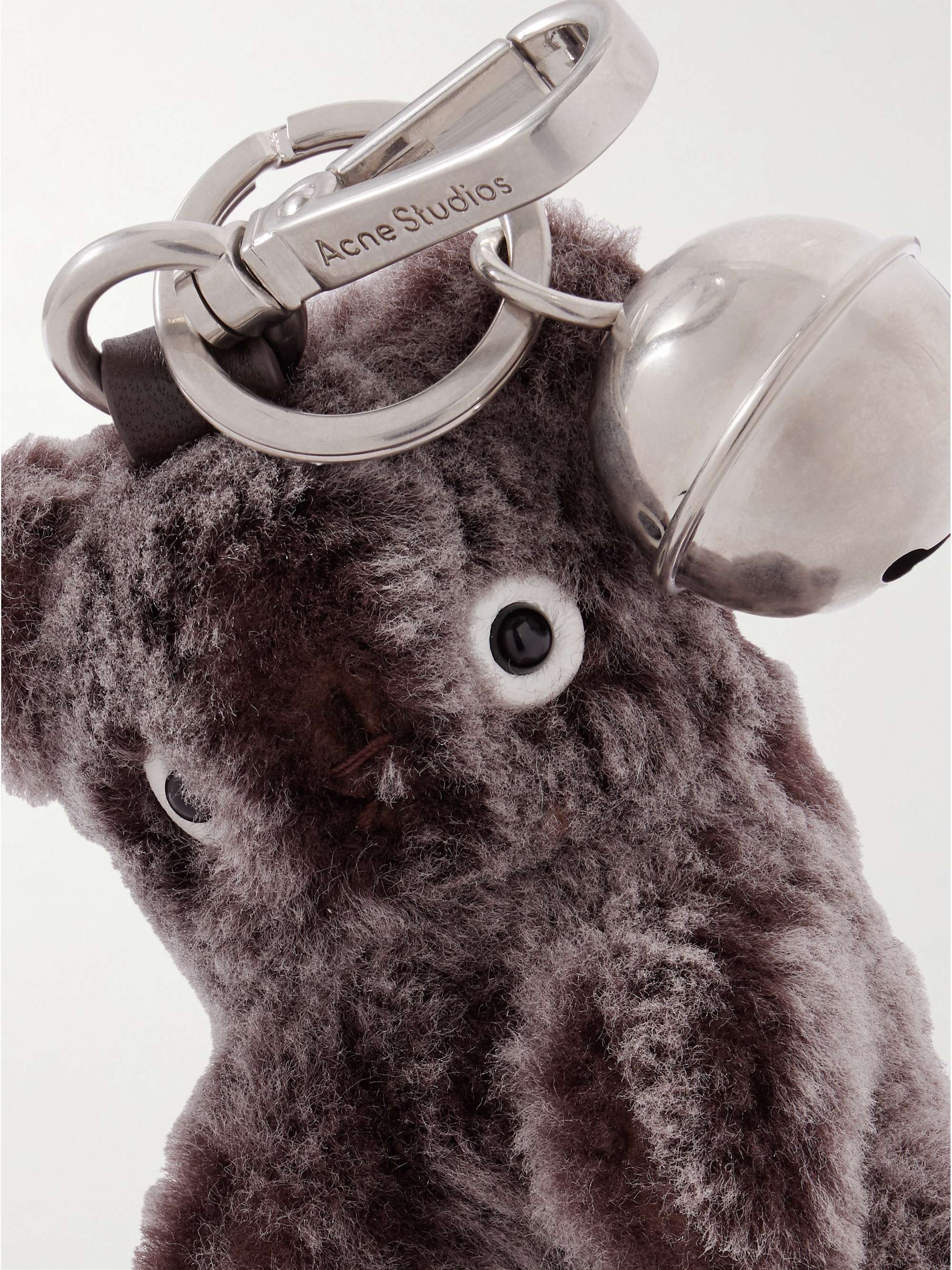 ACNE STUDIOS Silver-tone leather-trimmed shearling keychain | NET