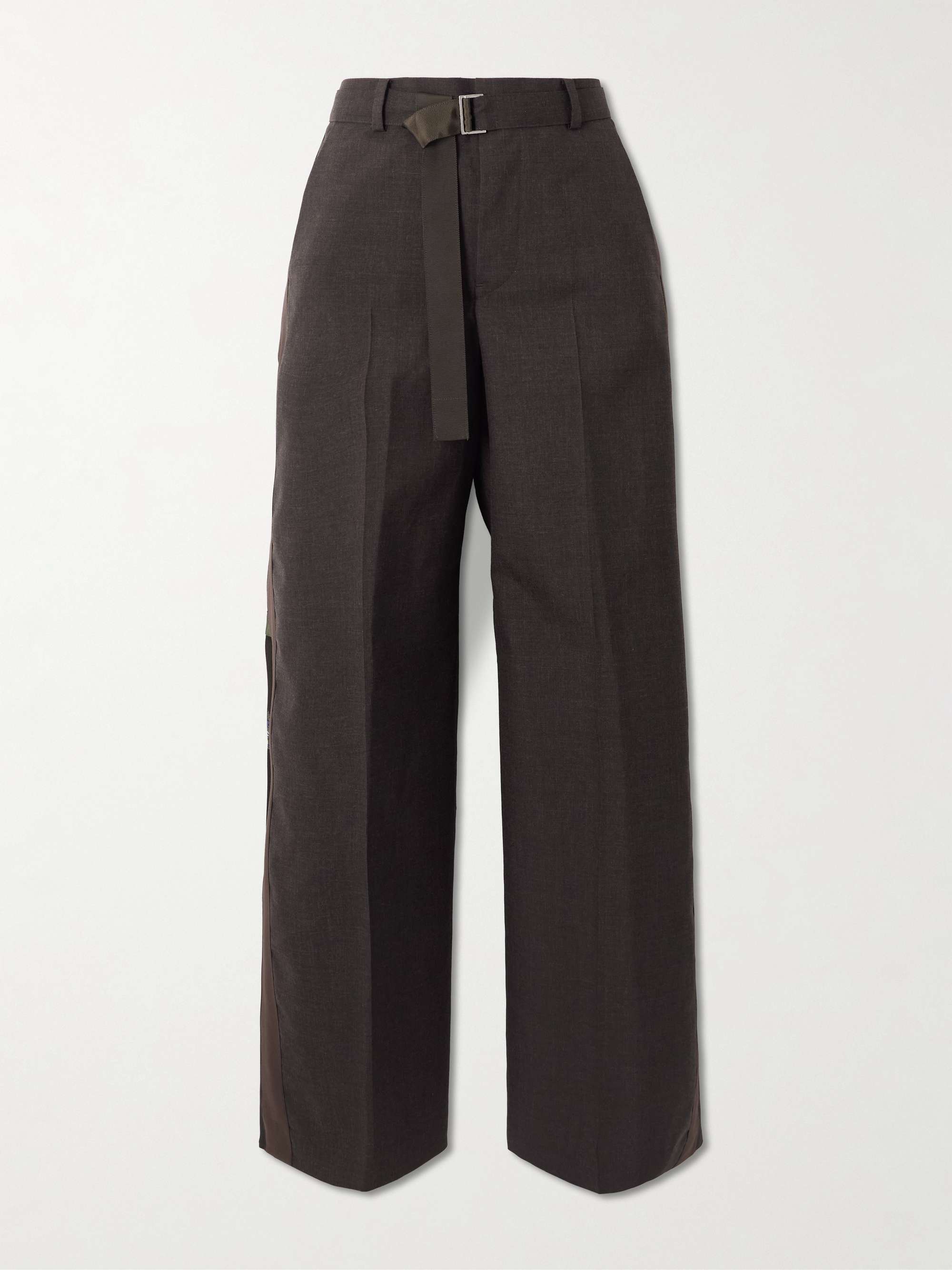 SACAI Belted paisley-print shell-trimmed wool wide-leg pants | NET
