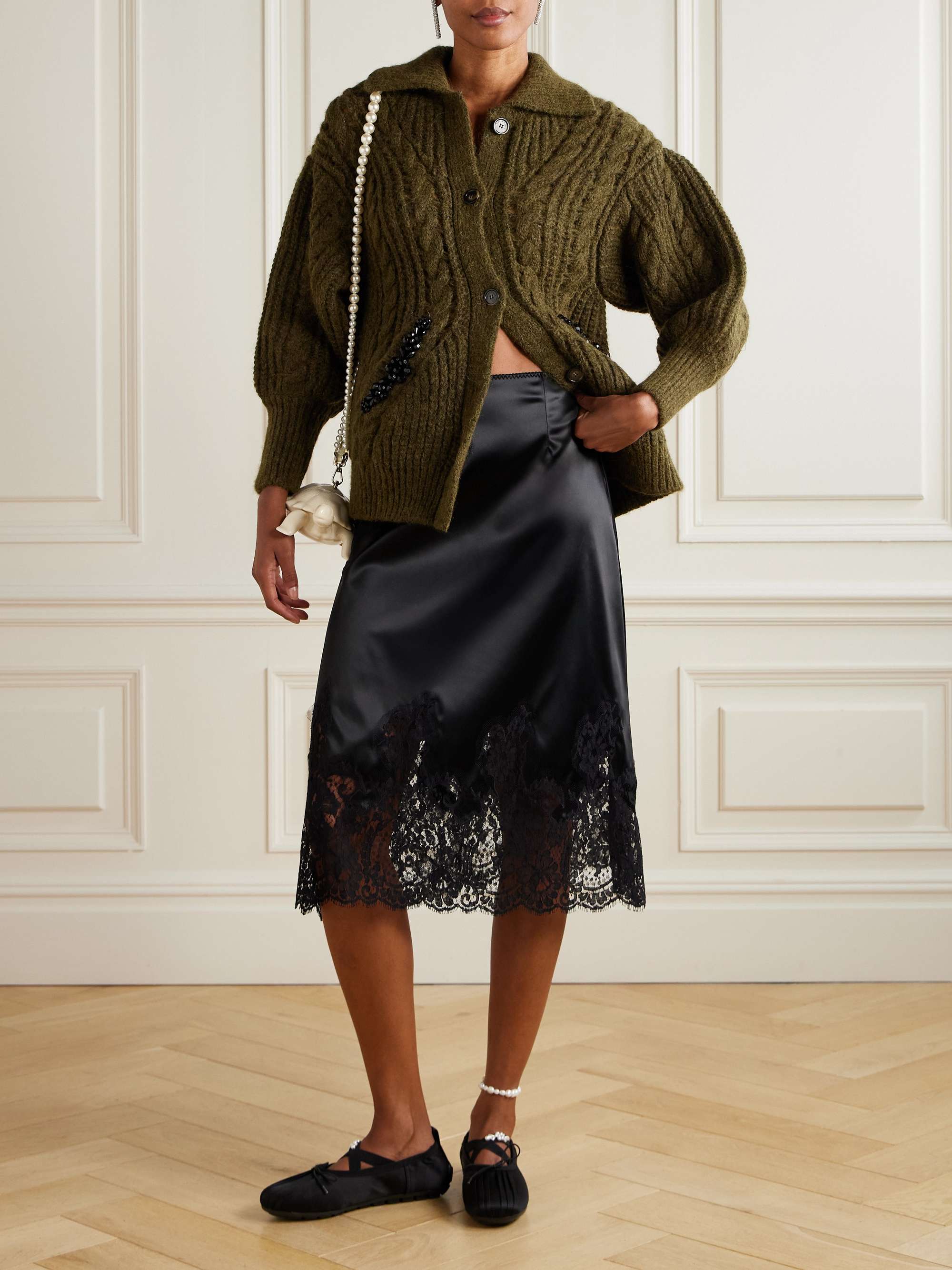 SIMONE ROCHA Embellished metallic cable-knit cardigan | NET-A-PORTER