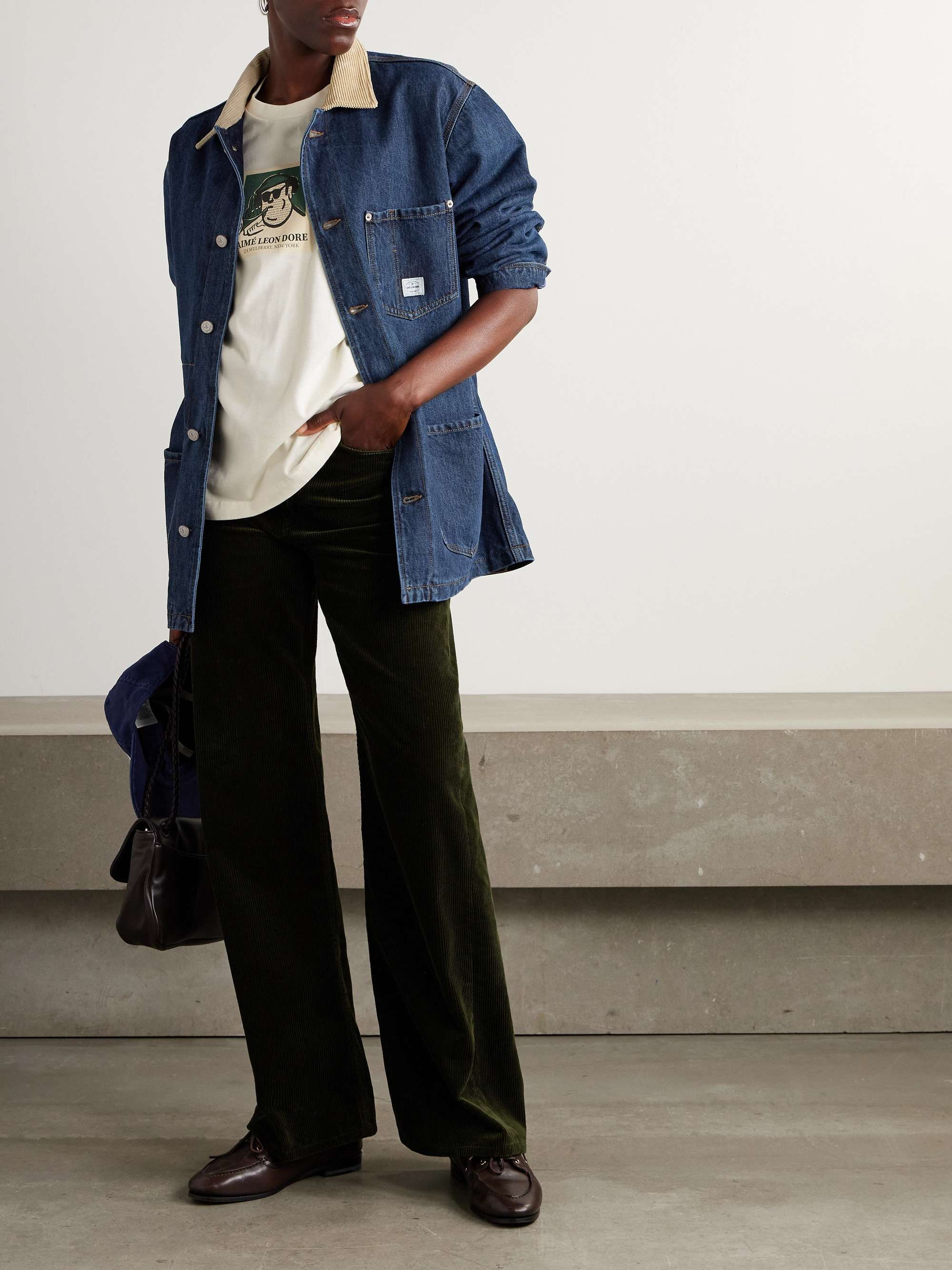 AIMÉ LEON DORE Corduroy-trimmed denim jacket | NET-A-PORTER