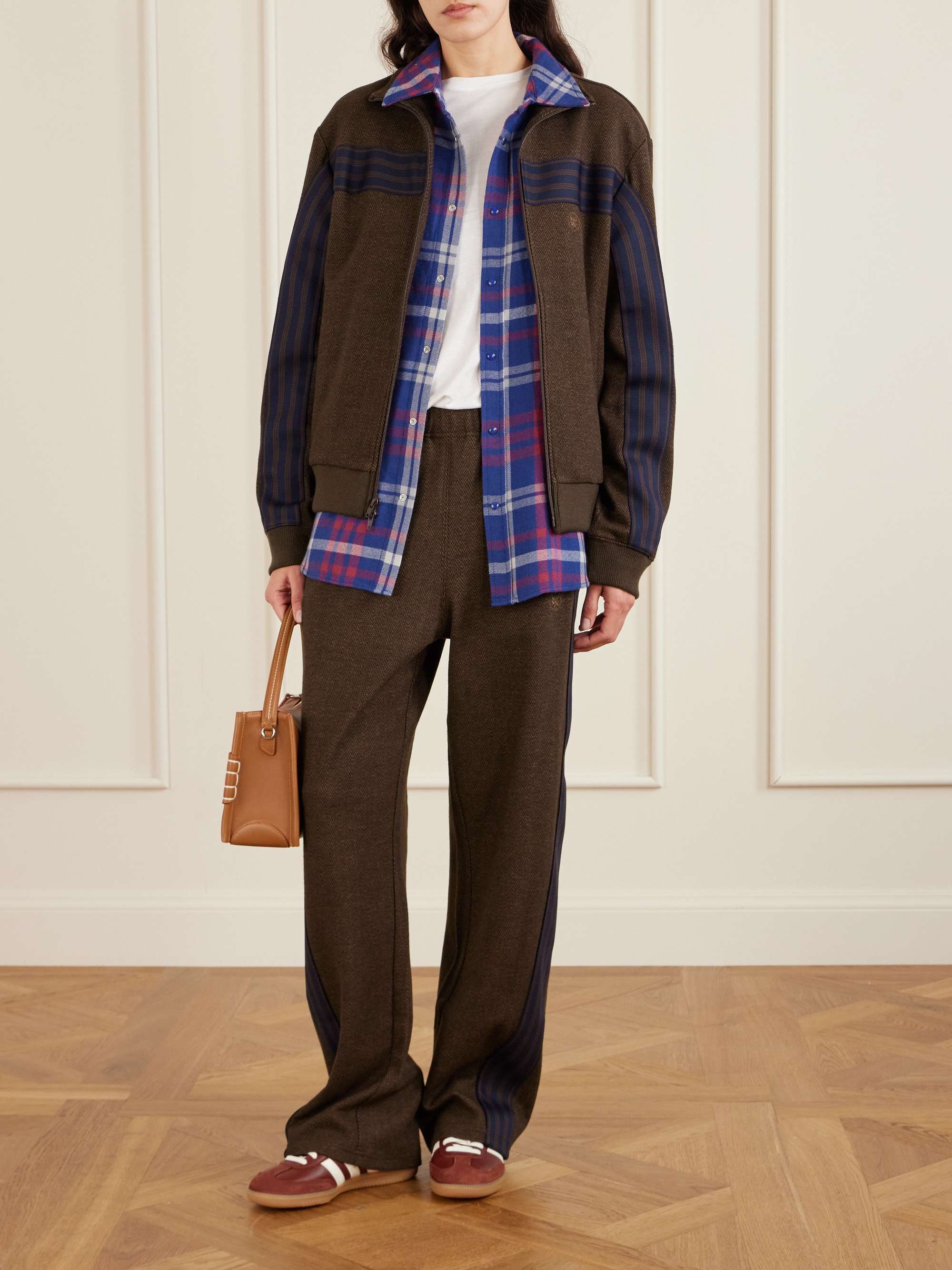 AIMÉ LEON DORE Striped herringbone wool and cotton-blend track