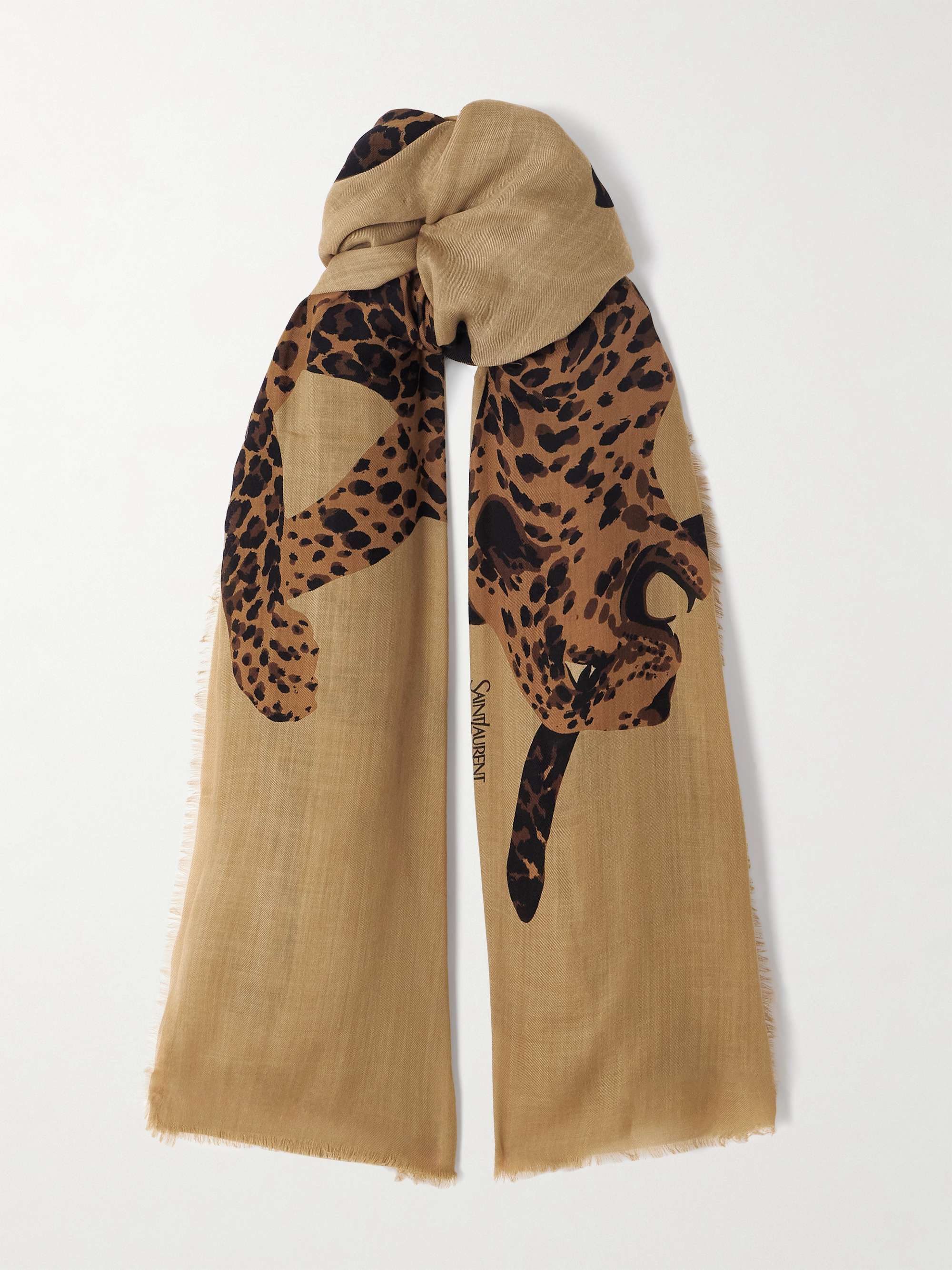 SAINT LAURENT Frayed printed wool-twill scarf | NET-A-PORTER