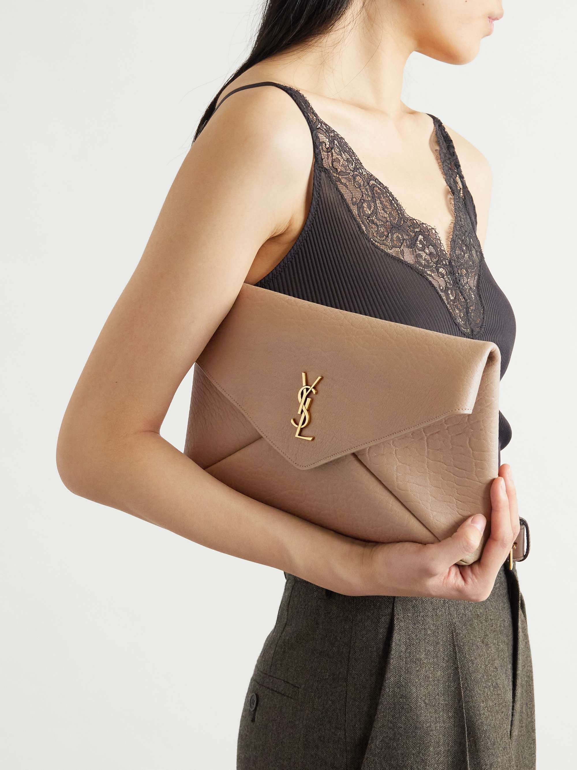 SAINT LAURENT Cassandre large textured-leather clutch | NET-A-PORTER