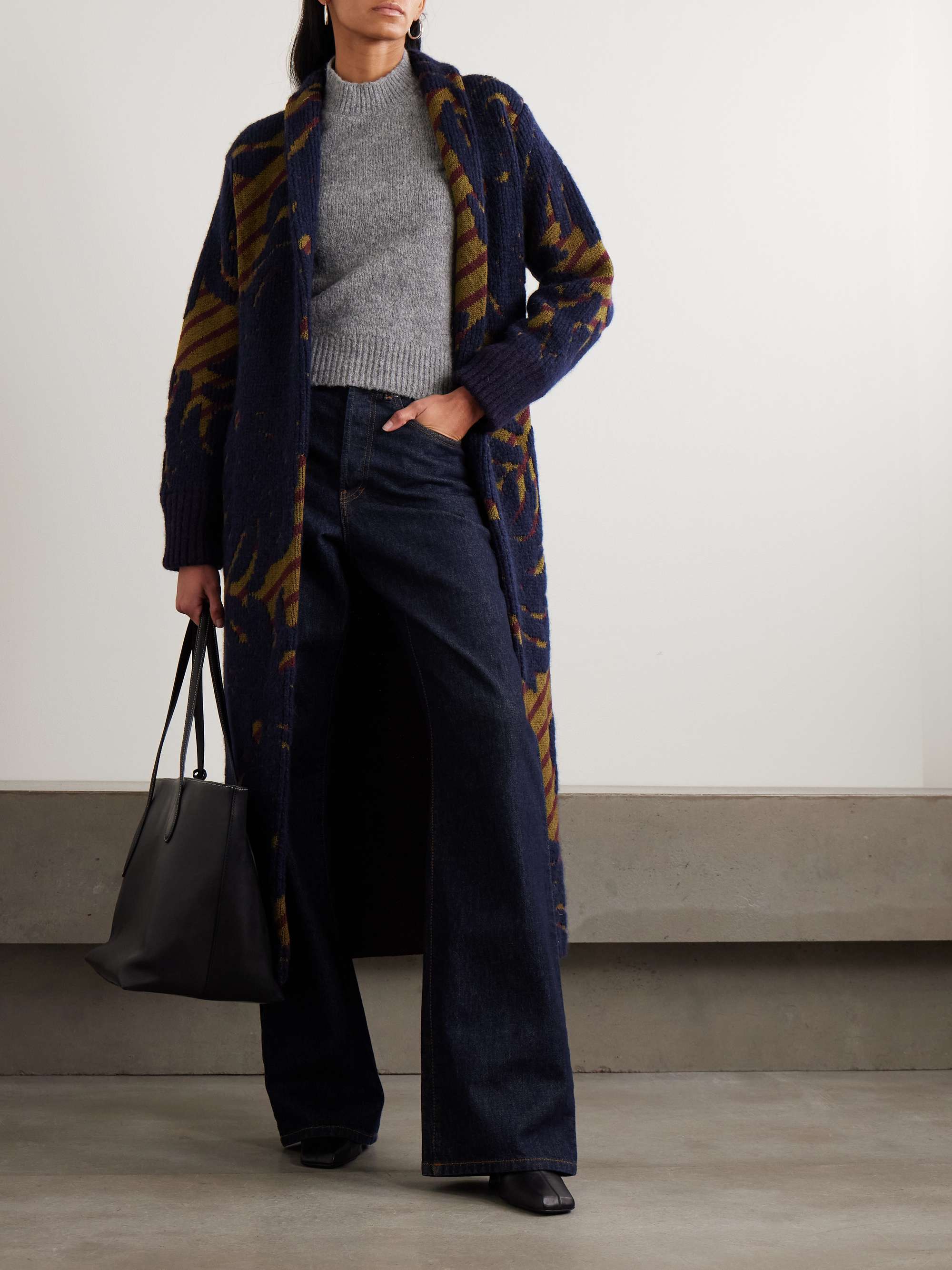 DRIES VAN NOTEN Belted intarsia wool-blend cardigan | NET-A-PORTER