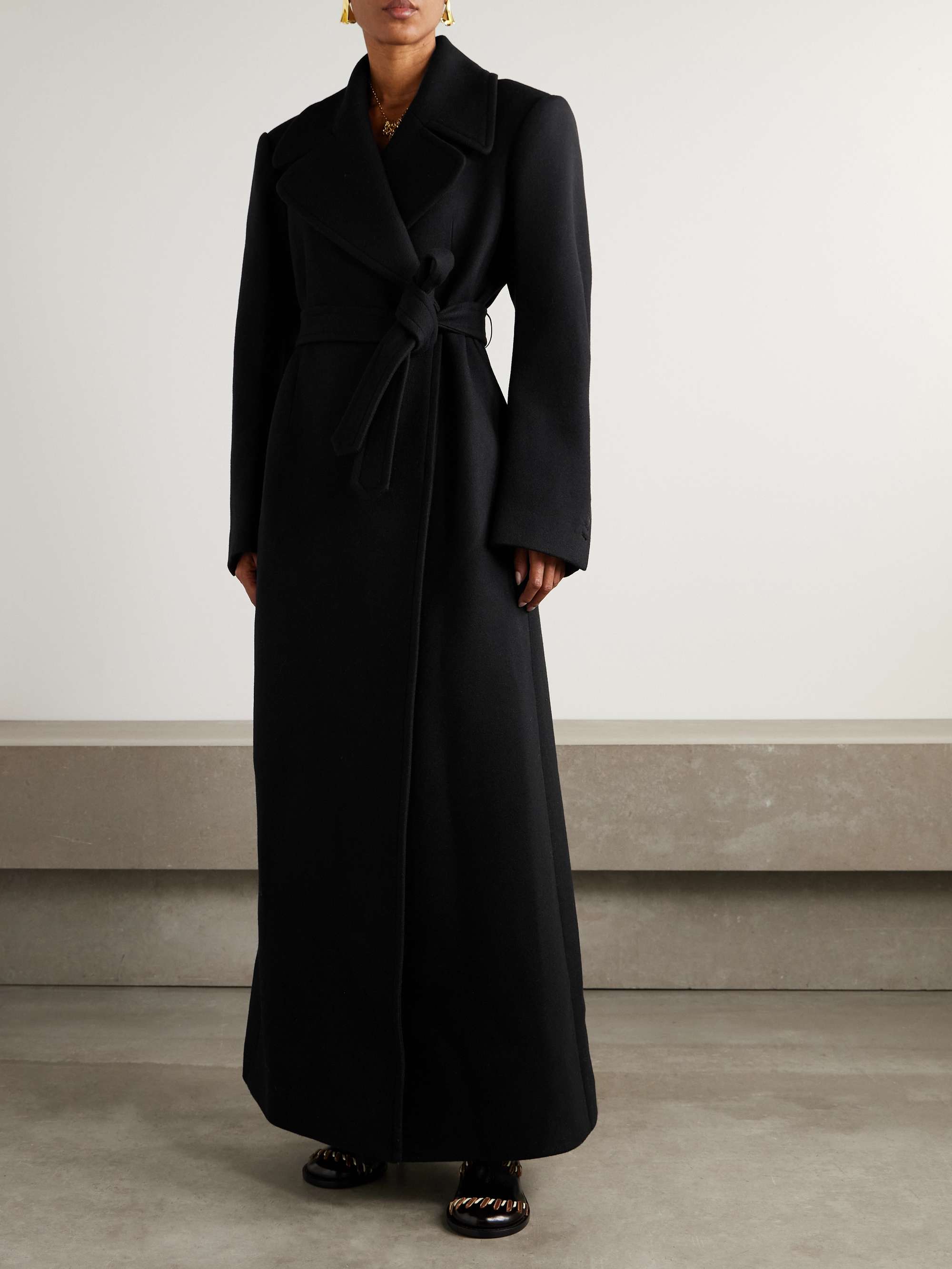 DRIES VAN NOTEN Belted velvet-trimmed wool-blend coat | NET-A-PORTER
