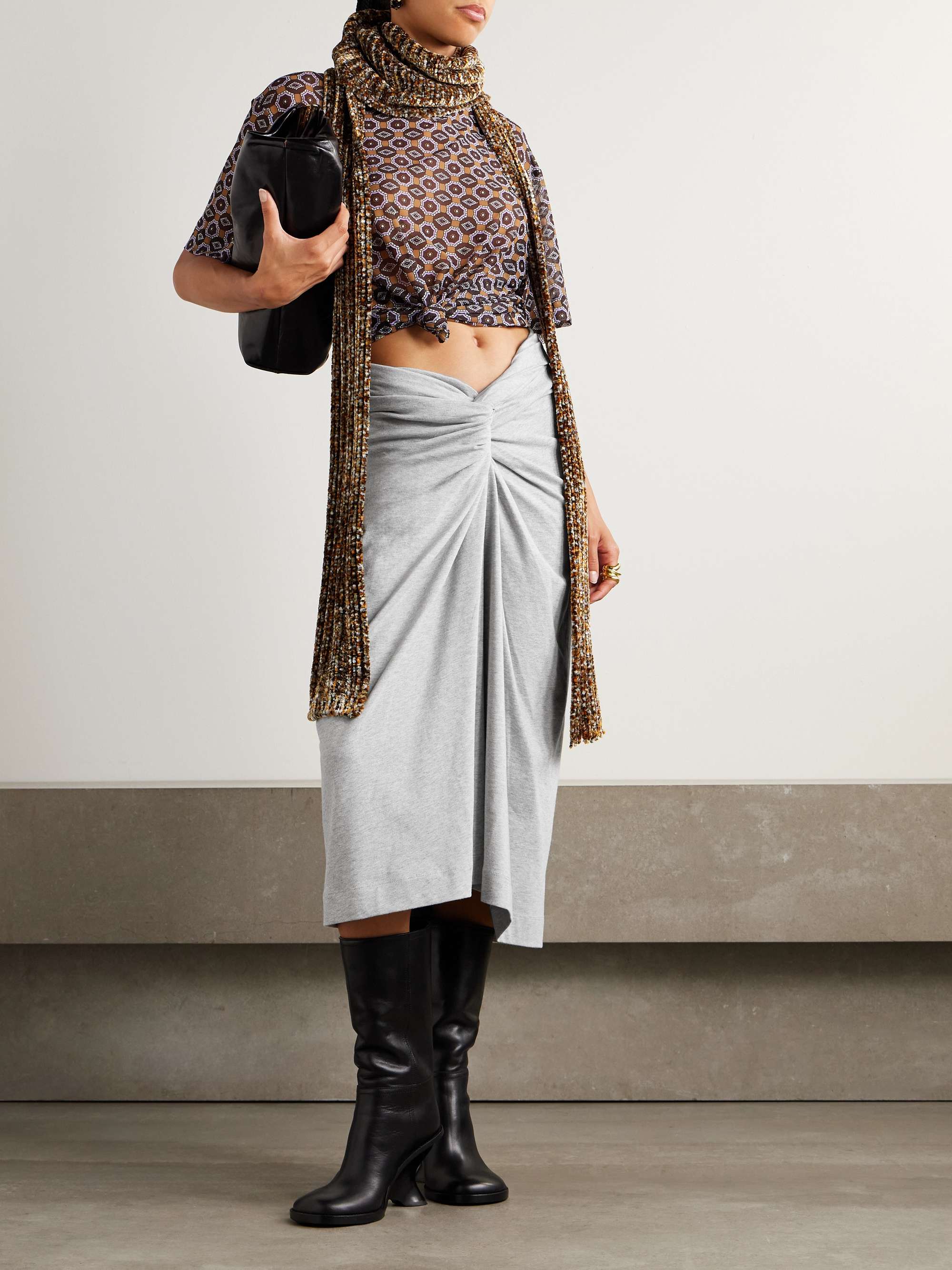 DRIES VAN NOTEN Twist-front cotton-jersey midi skirt | NET-A-PORTER