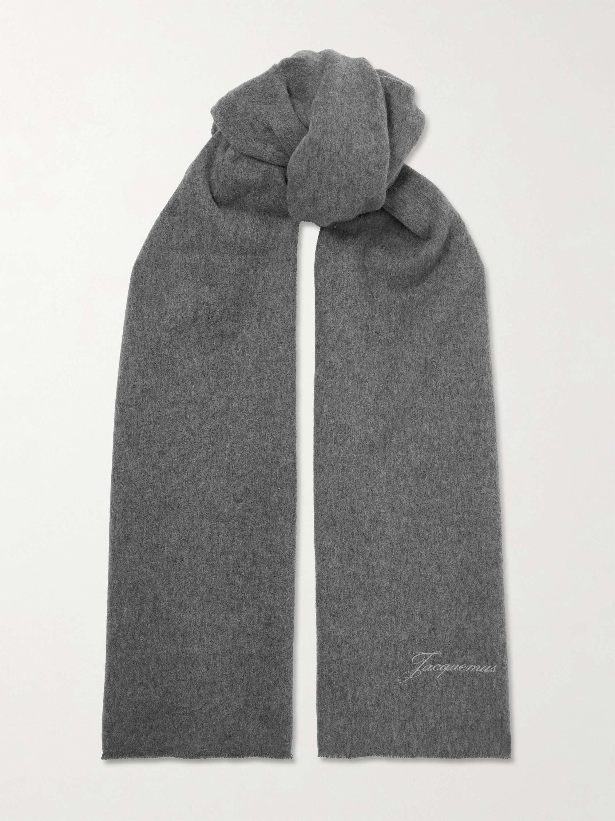 JACQUEMUS Frayed embroidered wool and cashmere-blend scarf | NET-A