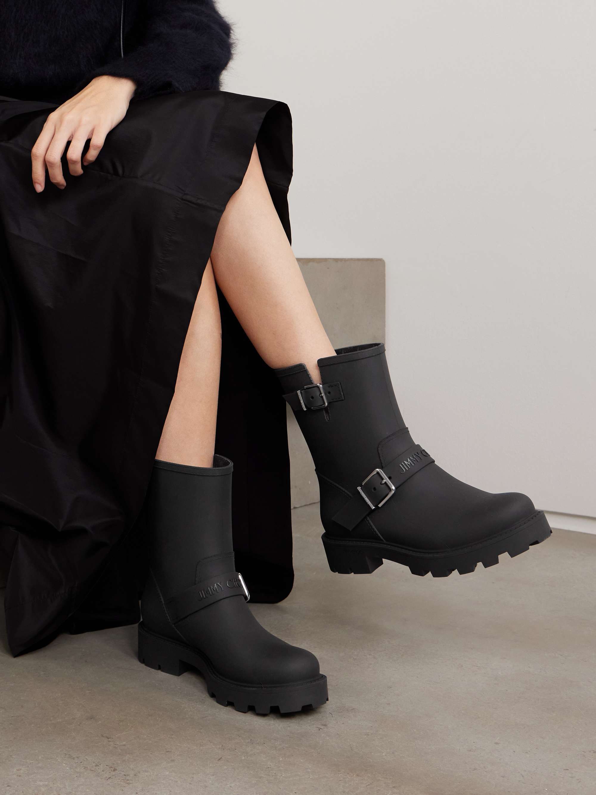 JIMMY CHOO Biker Rain 40 buckled rubber ankle boots | NET-A-PORTER